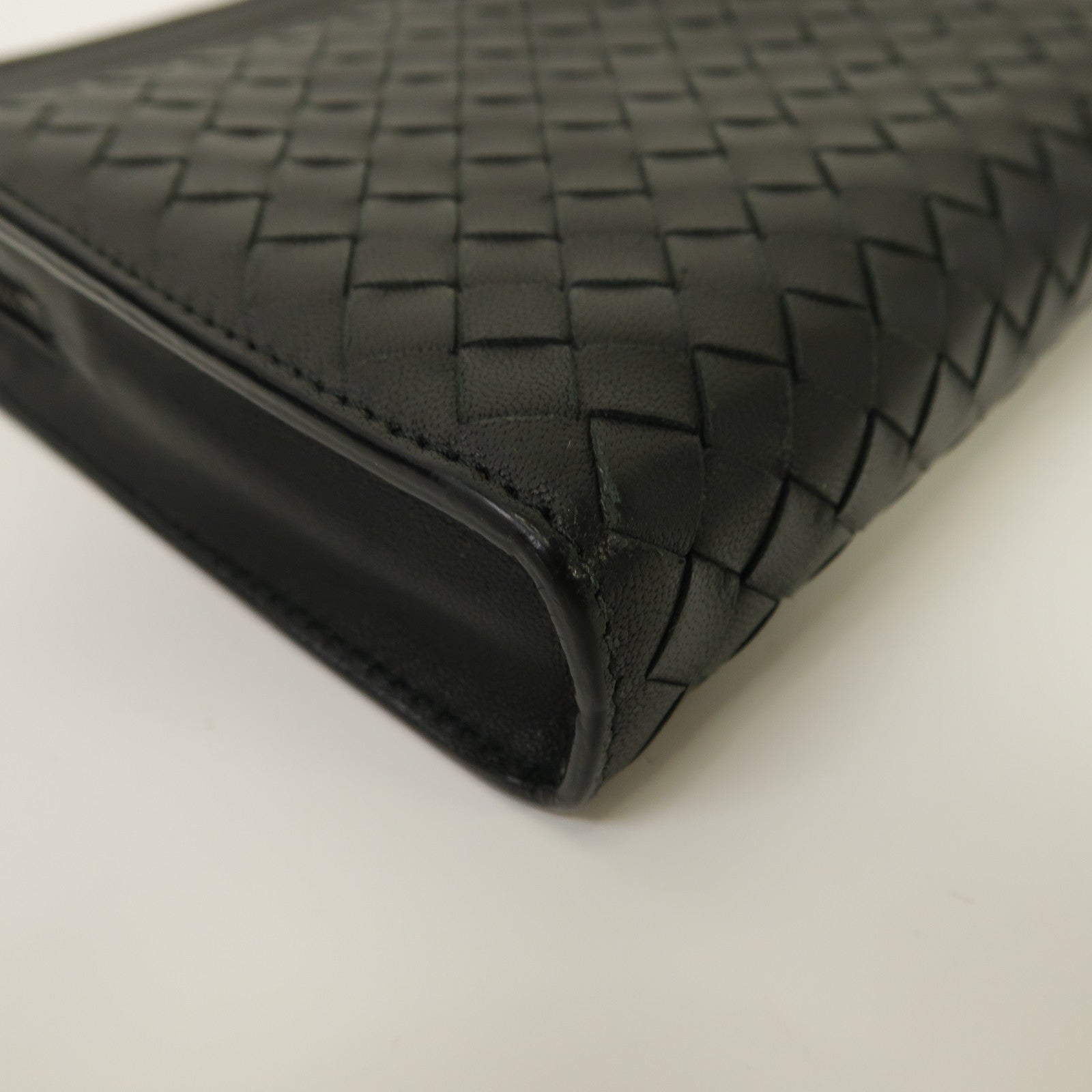 BOTTEGA VENETA 織紋皮革Clutch Bag銀扣手拿包黑色