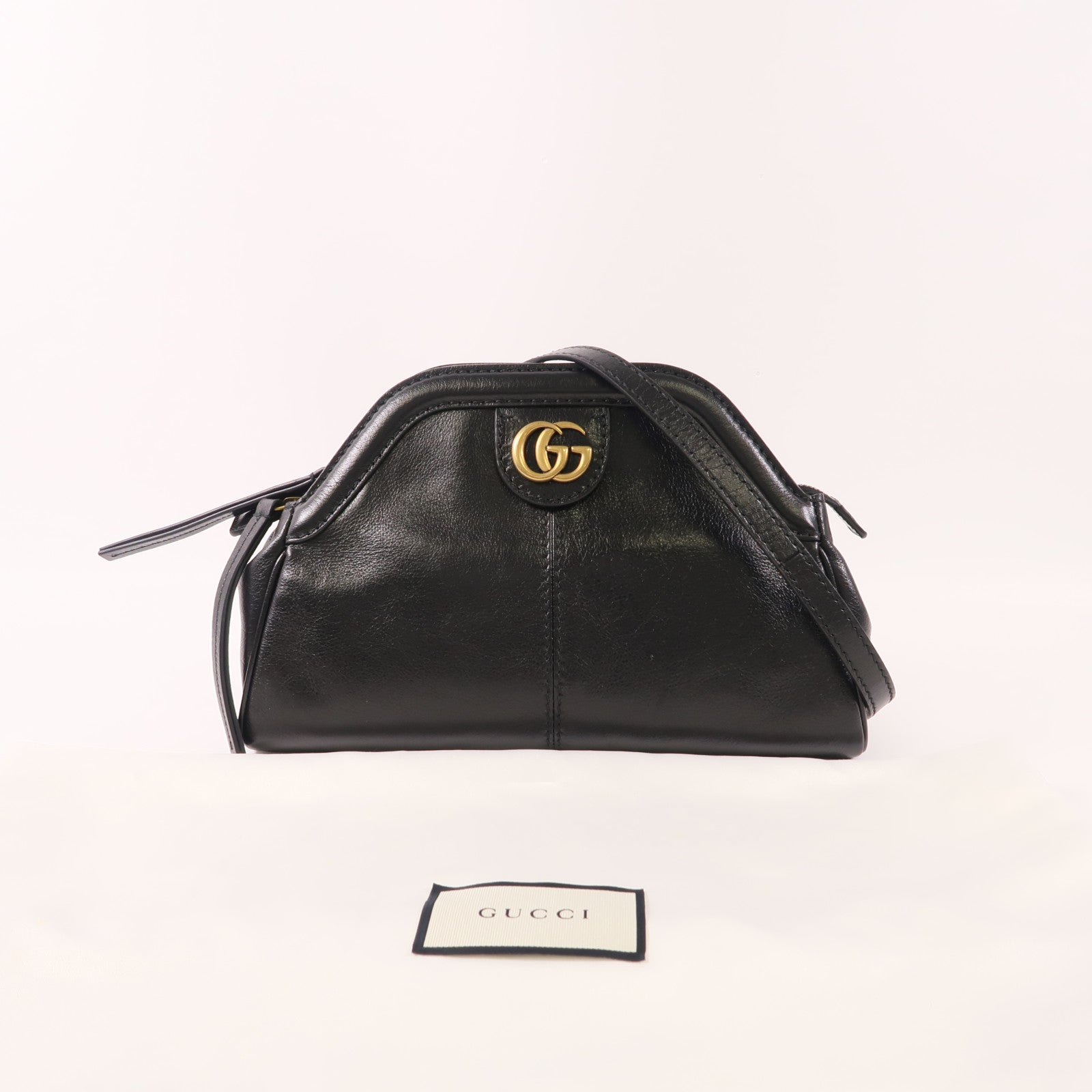 GUCCI GG GHW Shoulder Bag 524620 Calfskin Leather Black