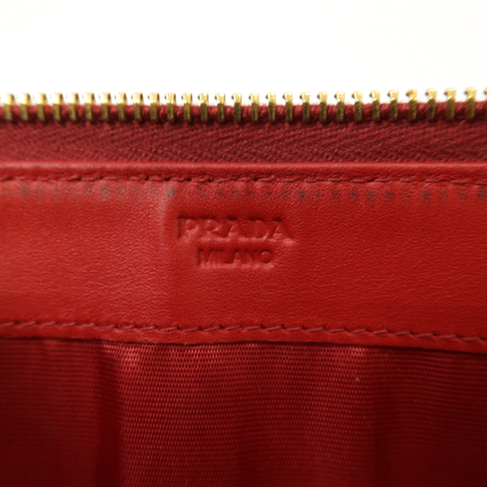 PRADA 【激減優惠】牛皮皮革Long Wallet金扣長錢包紅色