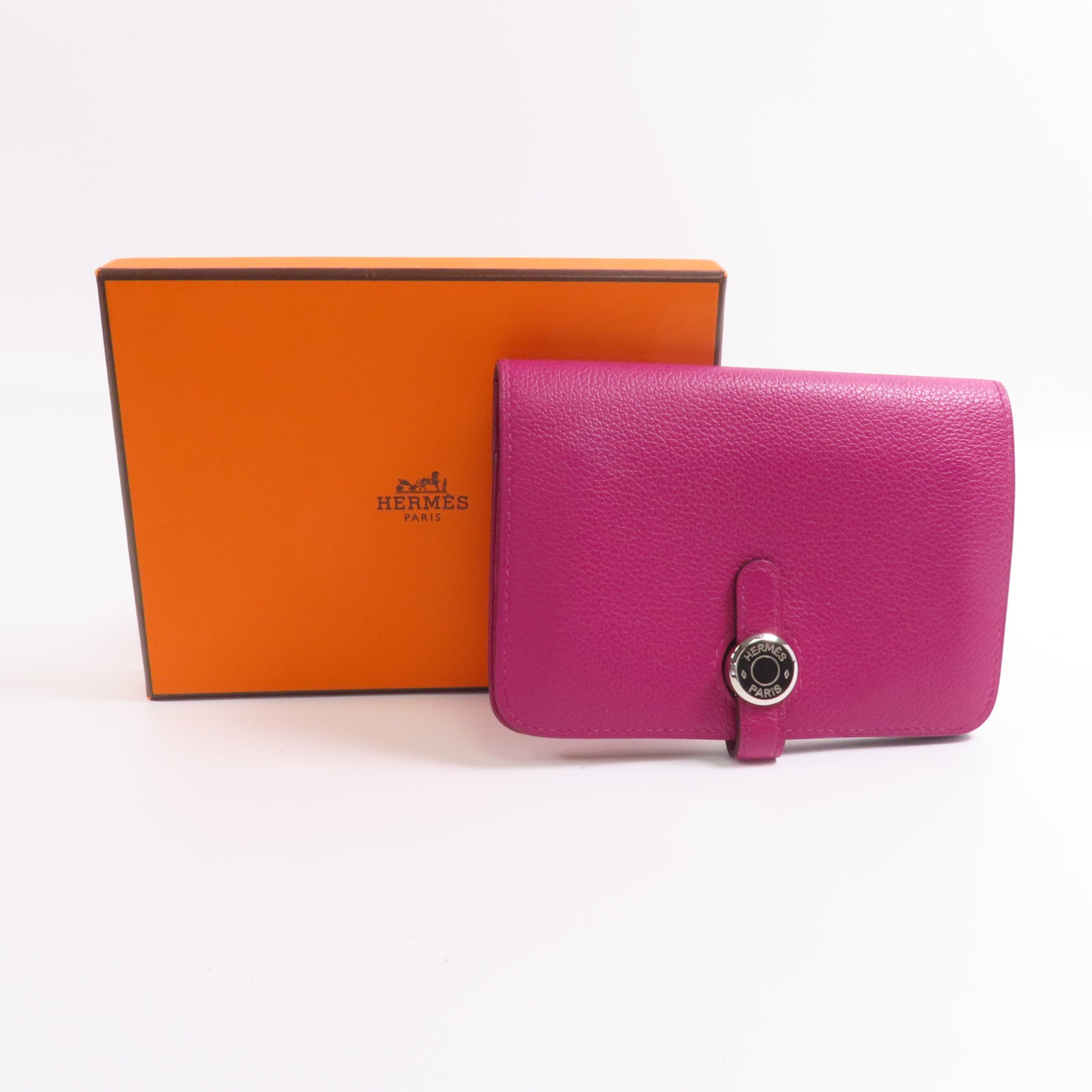 HERMES 【激減優惠】Togo皮革Dogon Compact Wallet銀扣錢包L3 Rose Purple