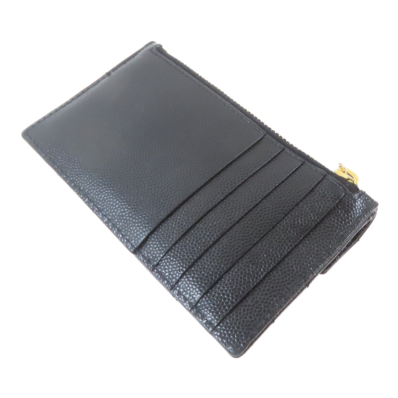 SAINT LAURENT Caviar皮革Card/Coin Case金扣卡片套/零錢包黑色