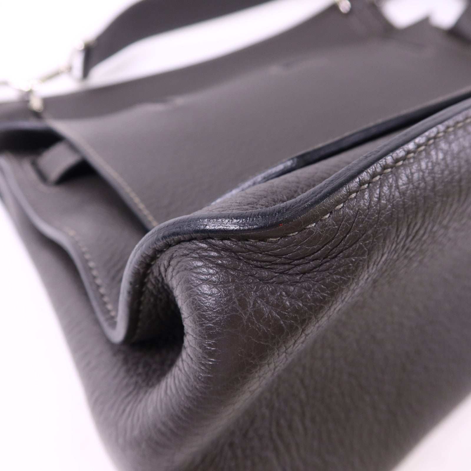HERMES Clemence皮革Jypesiere 34銀扣肩背袋Etain