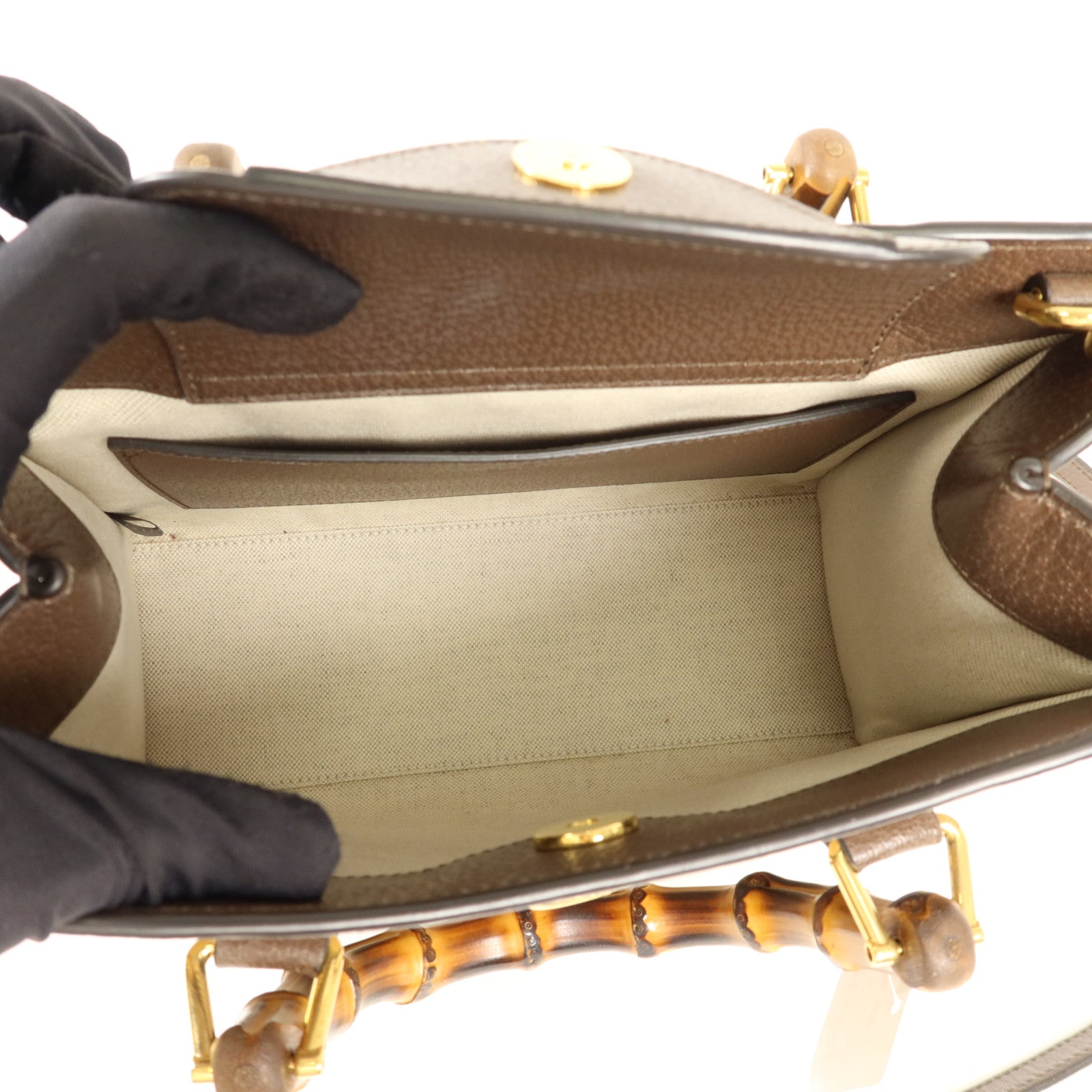 GUCCI 帆布Diana Bamboo Tote Bag金扣手挽肩背兩用袋