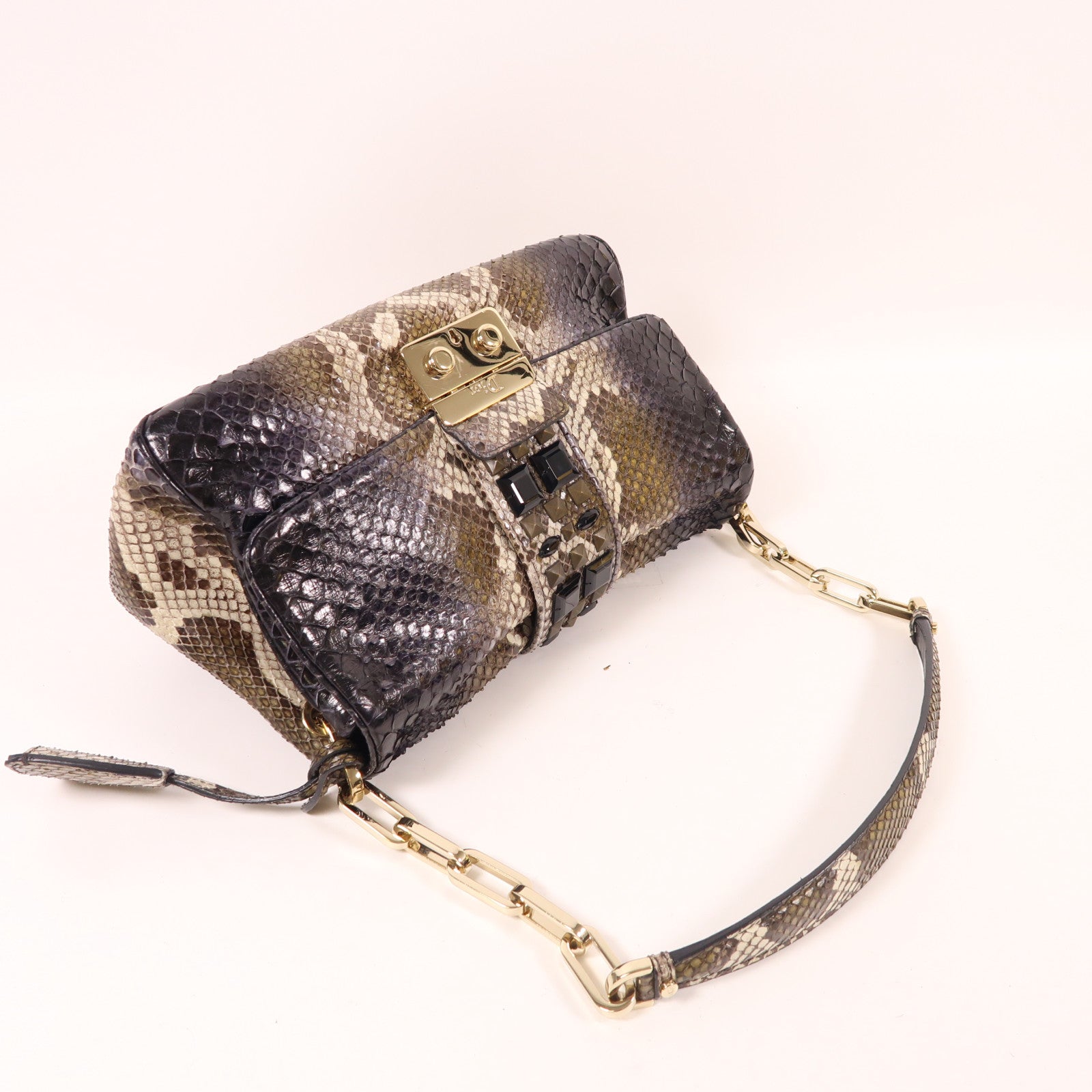 Dior 蛇皮皮革New Lock金扣鏈帶肩背袋