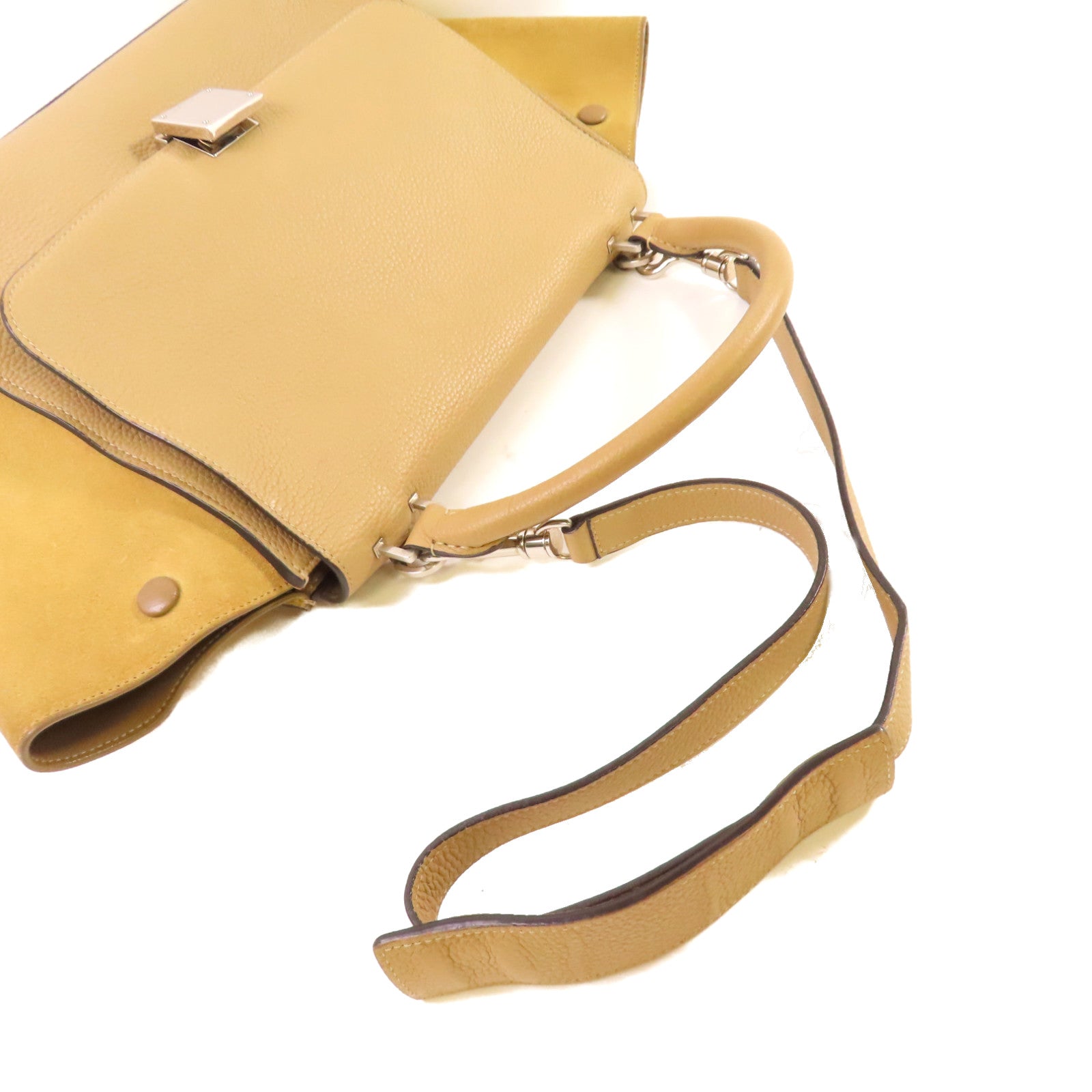 CELINE 牛皮皮革Trapeze 2Way Shoulder Bag金扣手挽肩背兩用袋杏色