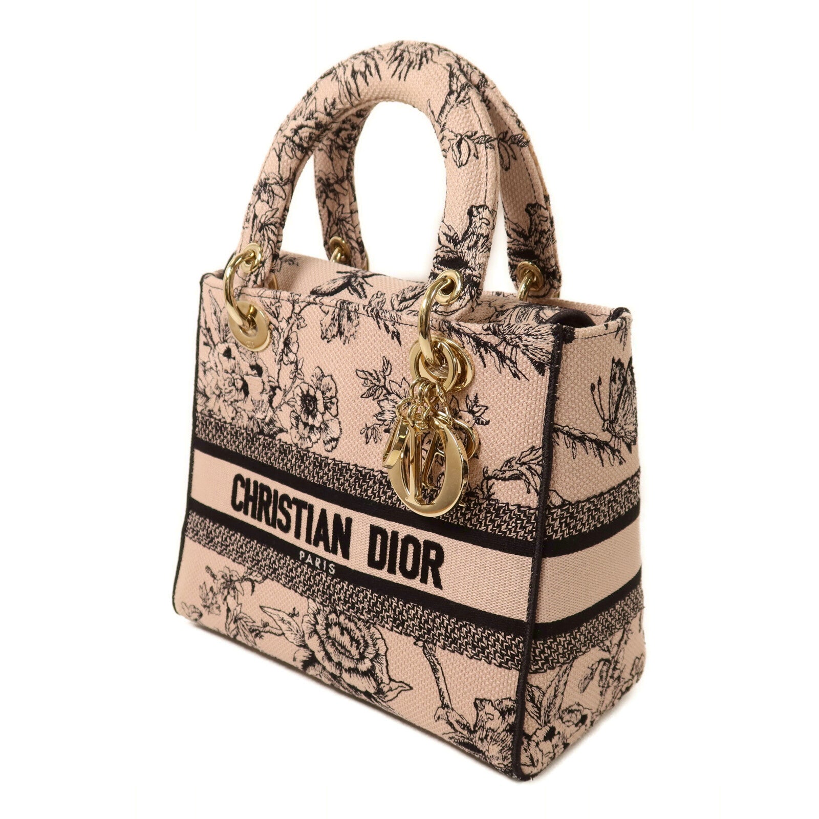 Dior 帆布Lady D-Lite Medium金扣手挽肩背兩用袋