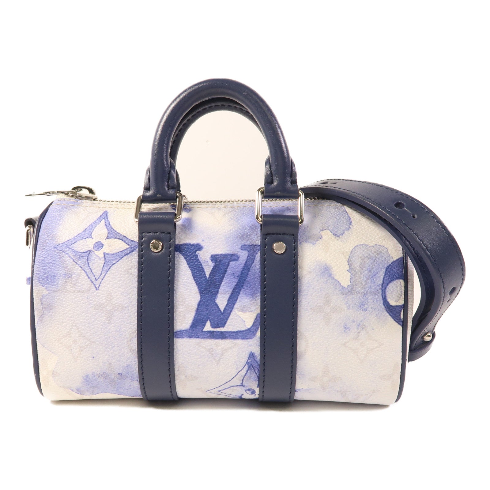 LOUIS VUITTON 【激減優惠】Watercolor Monogram Keepall XS銀扣手挽肩背兩用袋白色/藍色
