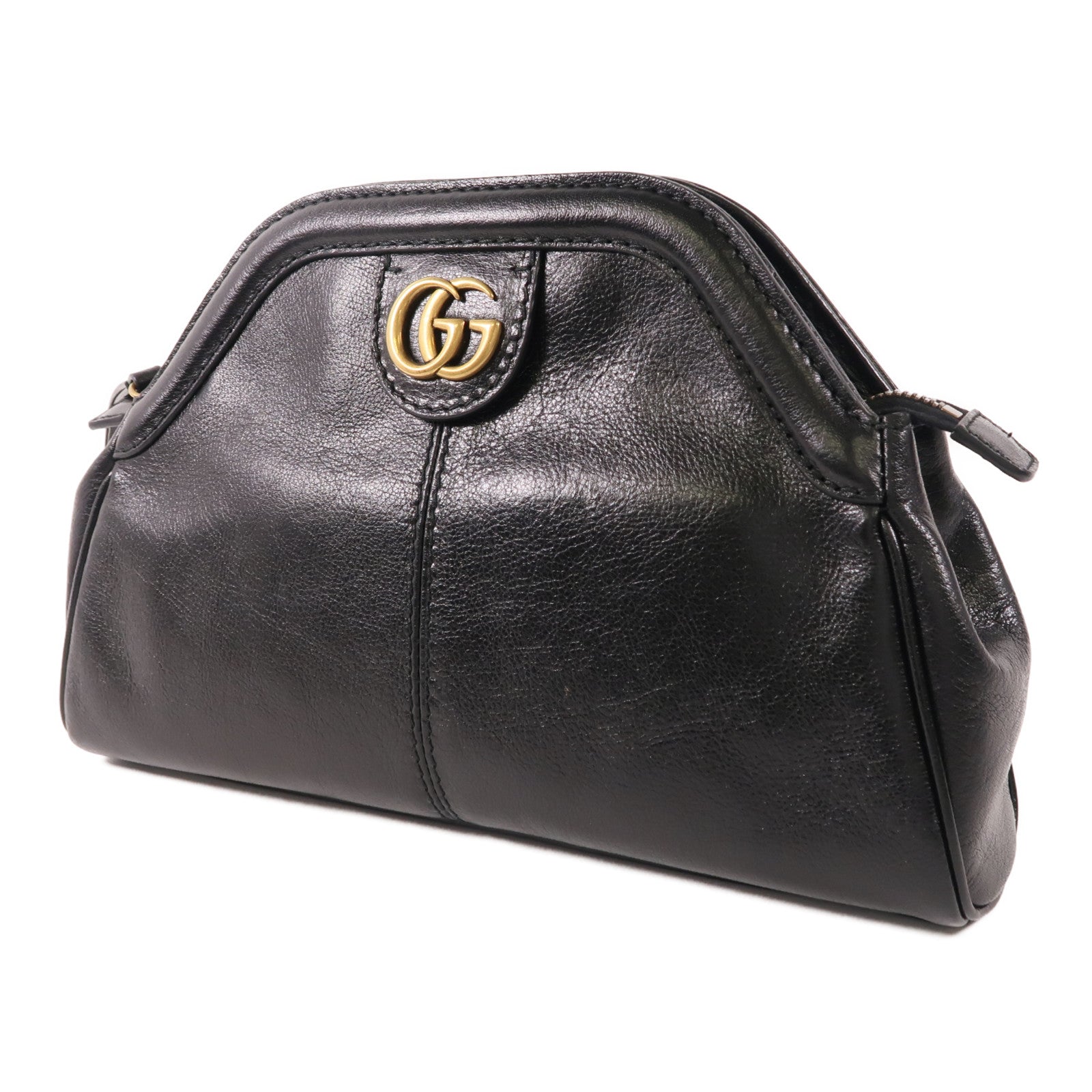 GUCCI GG GHW Shoulder Bag 524620 Calfskin Leather Black