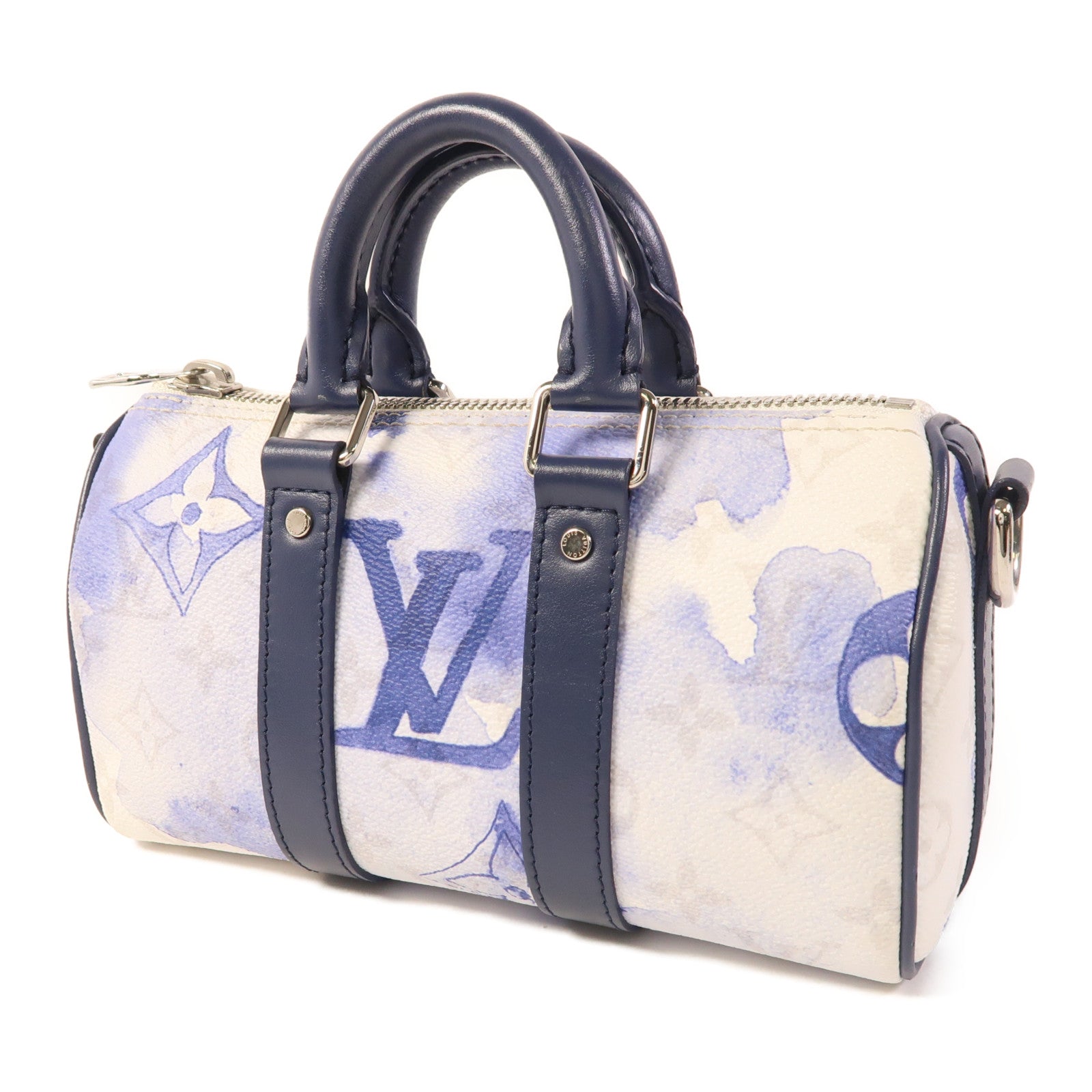 LOUIS VUITTON 【激減優惠】Watercolor Monogram Keepall XS銀扣手挽肩背兩用袋白色/藍色
