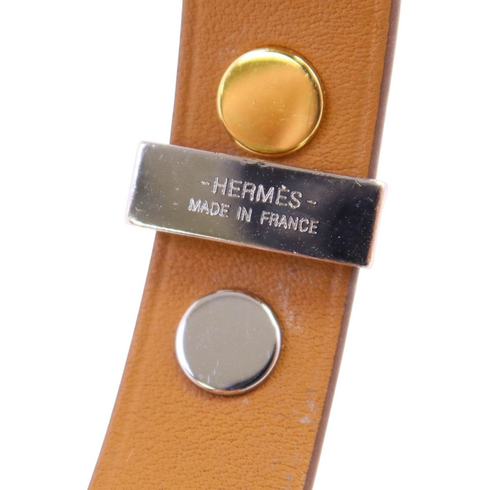 HERMES 牛皮皮革Mini Dog Round Coeur Bangle銀扣手鐲