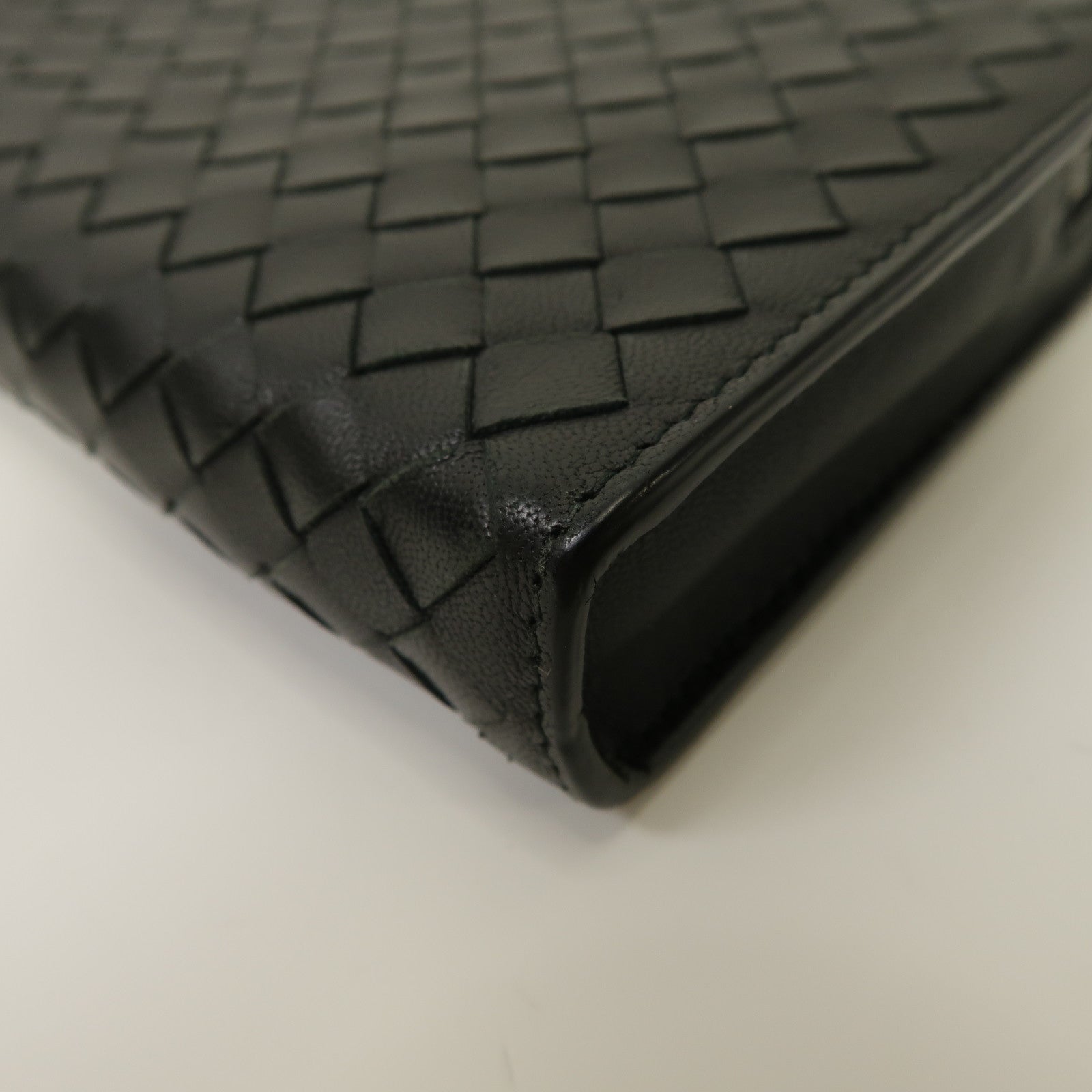 BOTTEGA VENETA 織紋皮革Clutch Bag銀扣手拿包黑色
