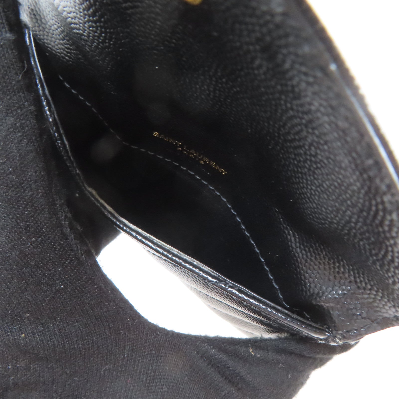 SAINT LAURENT Caviar皮革Card/Coin Case金扣卡片套/零錢包黑色