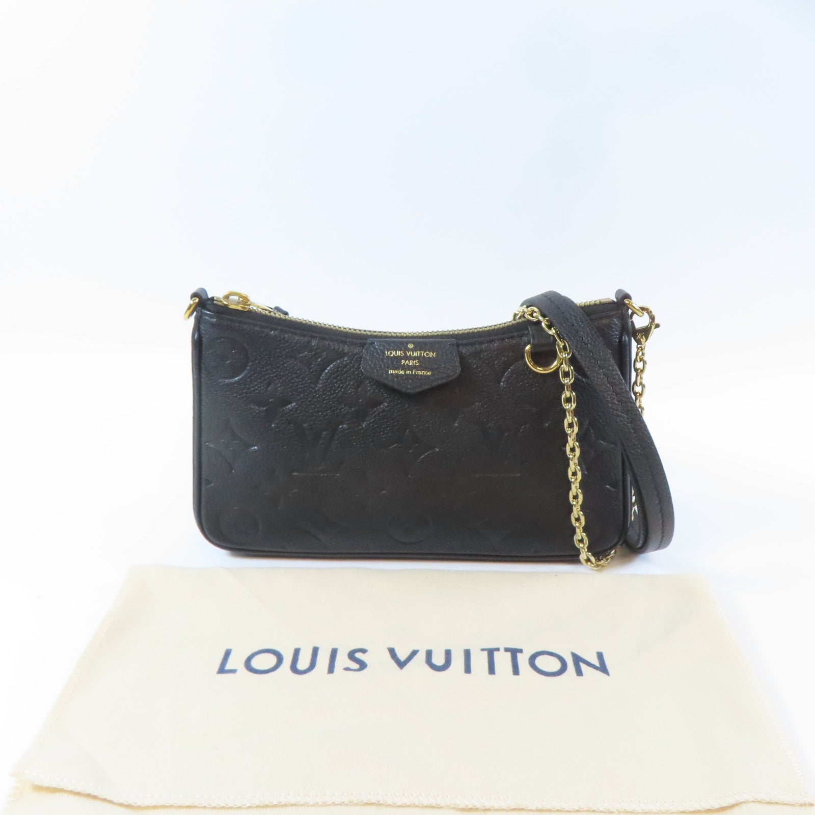 LOUIS VUITTON Monogram Empreinte Easy Pouch On Strap金扣手挽袋黑色