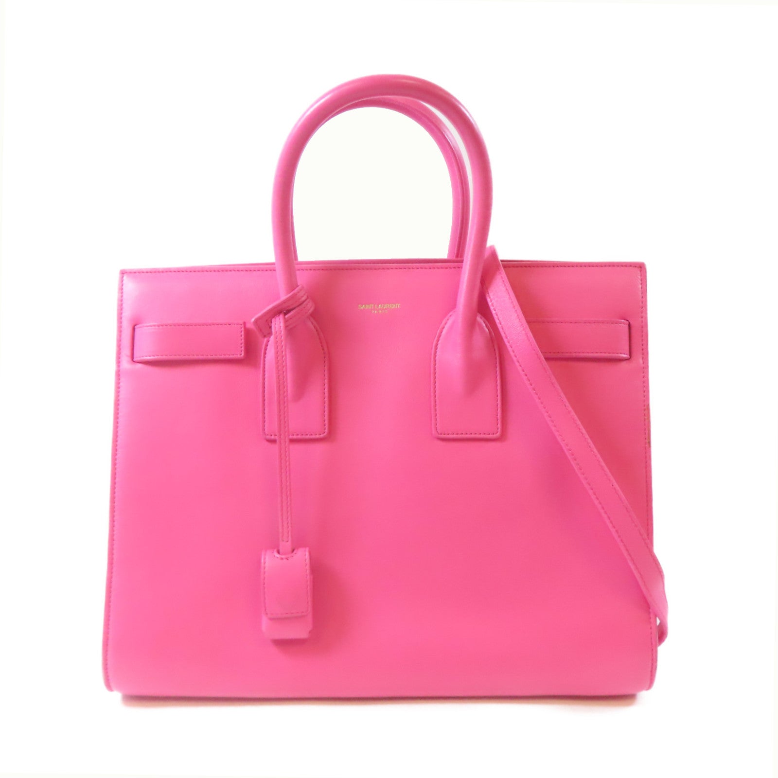 SAINT LAURENT 牛皮皮革Sac de Jour金扣手挽肩背兩用袋粉紅色