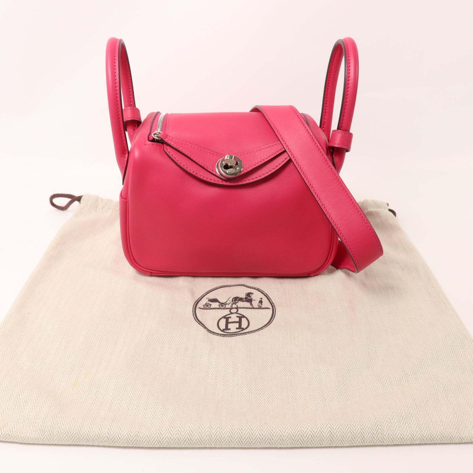 HERMES Swift皮革Mini Lindy手挽肩背兩用袋Rose Mexico/Rouge Piment