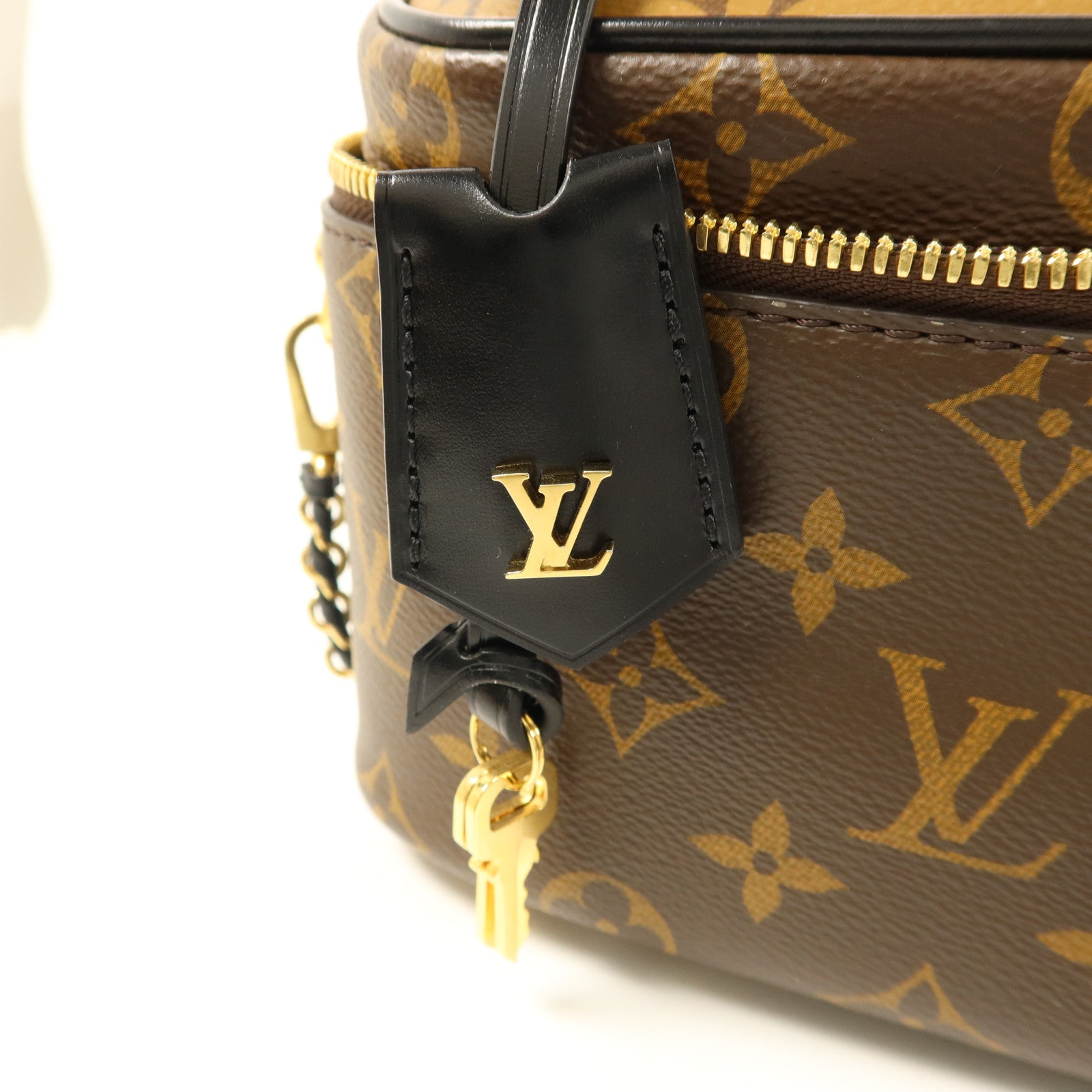 LOUIS VUITTON Monogram Reverse Vanity PM金扣手挽肩背兩用袋棕色