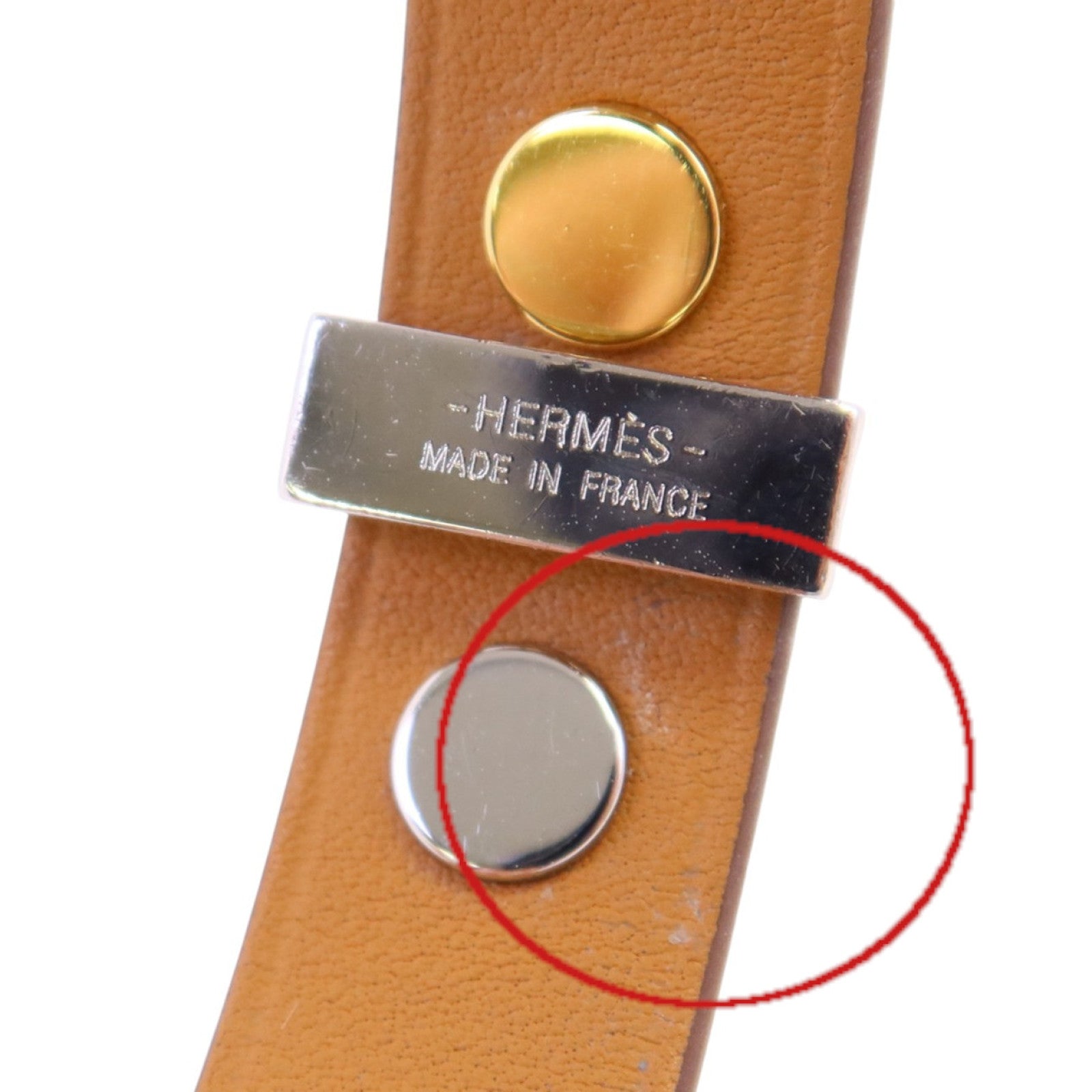 HERMES 牛皮皮革Mini Dog Round Coeur Bangle銀扣手鐲