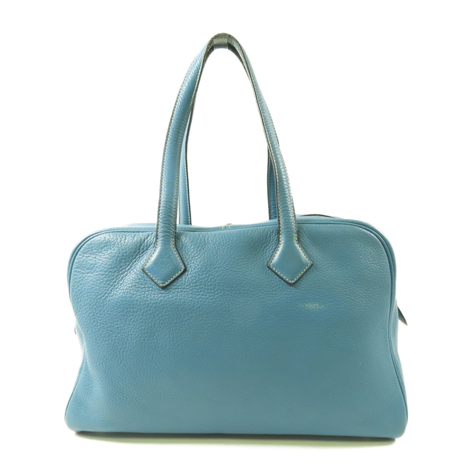 HERMES Clemence皮革Victoria銀扣肩背袋Bleu Jean
