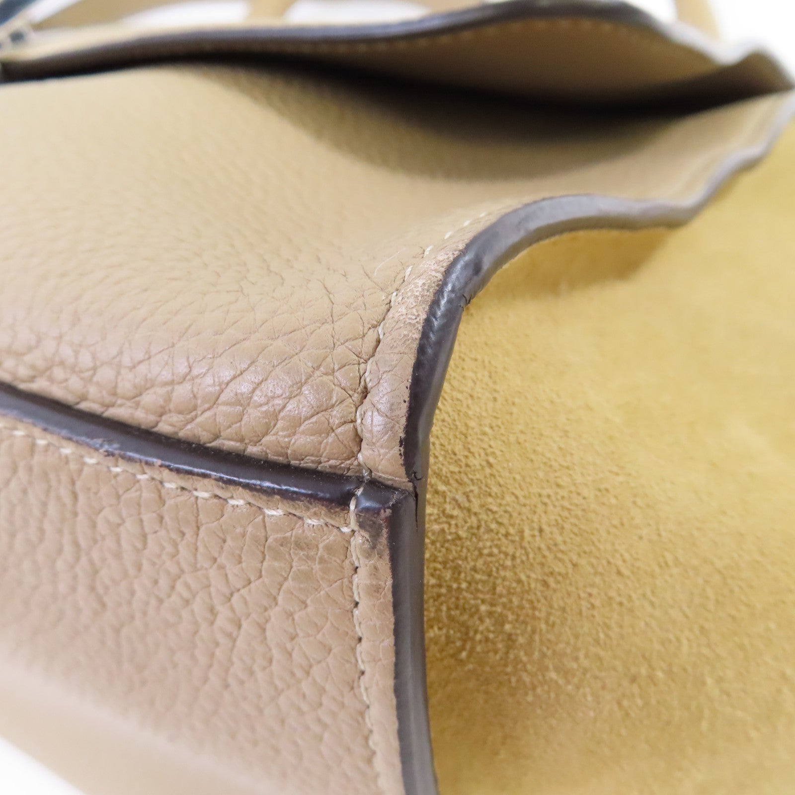 CELINE 牛皮皮革Trapeze 2Way Shoulder Bag金扣手挽肩背兩用袋杏色