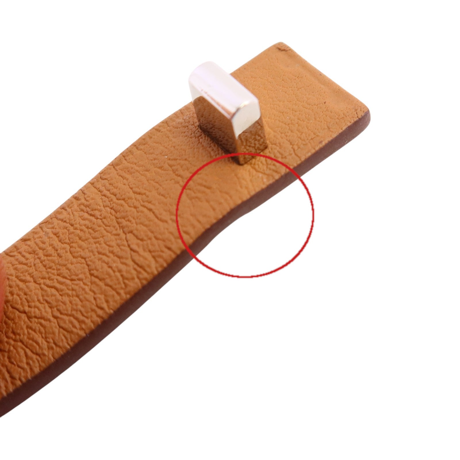 HERMES 牛皮皮革Mini Dog Round Coeur Bangle銀扣手鐲