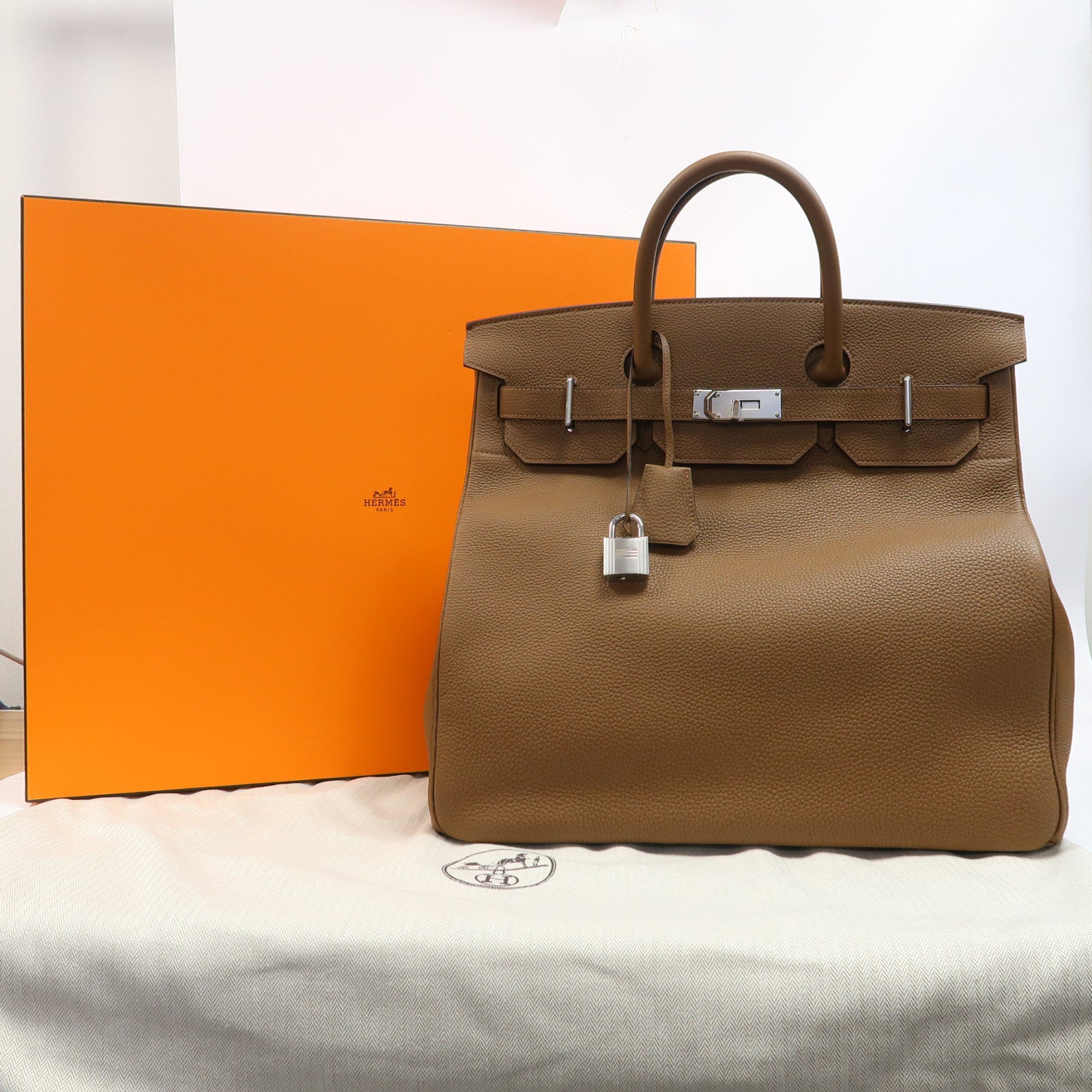 HERMES Togo皮革Haut A Courroies銀扣手挽袋Alezan/啡色