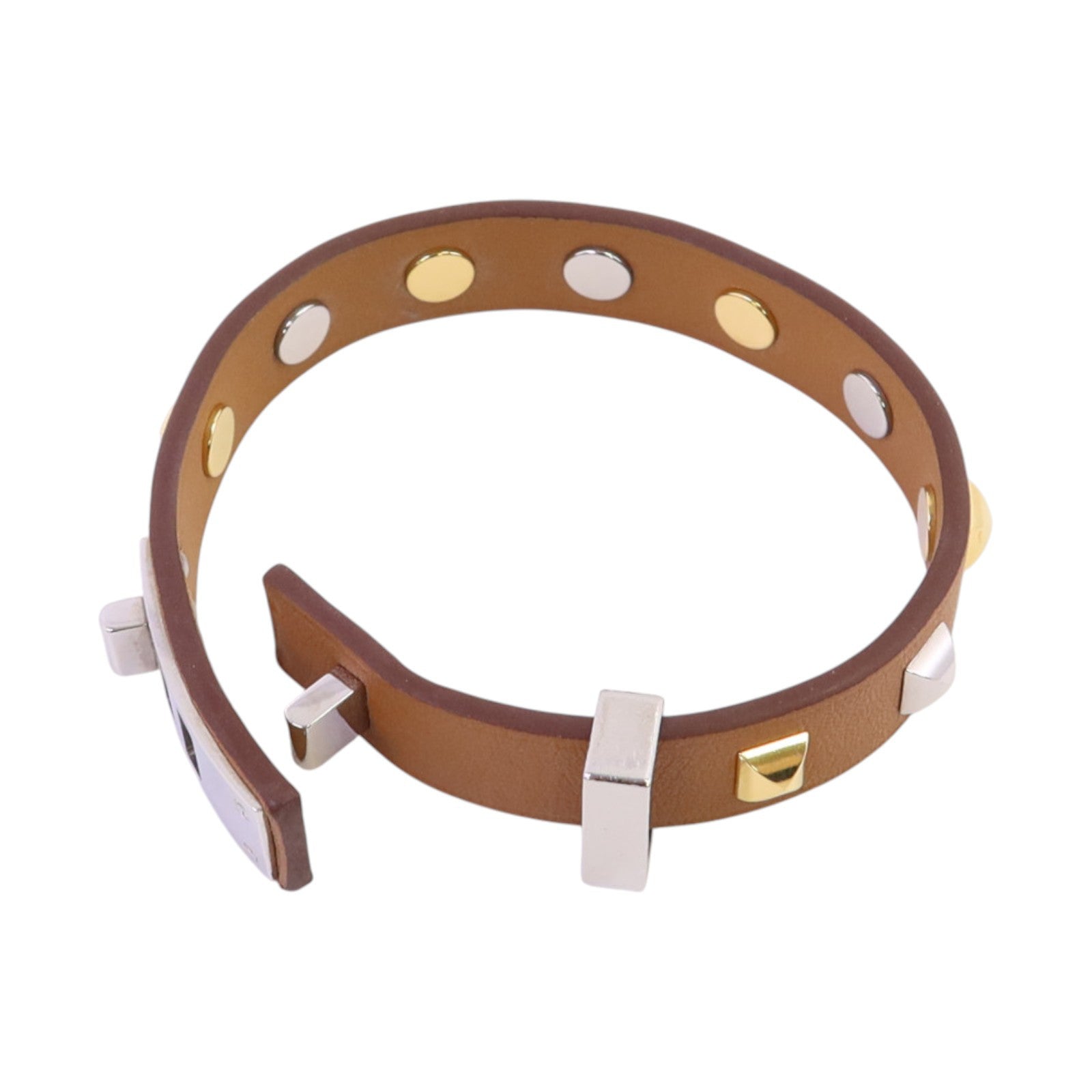 HERMES 牛皮皮革Mini Dog Round Coeur Bangle銀扣手鐲
