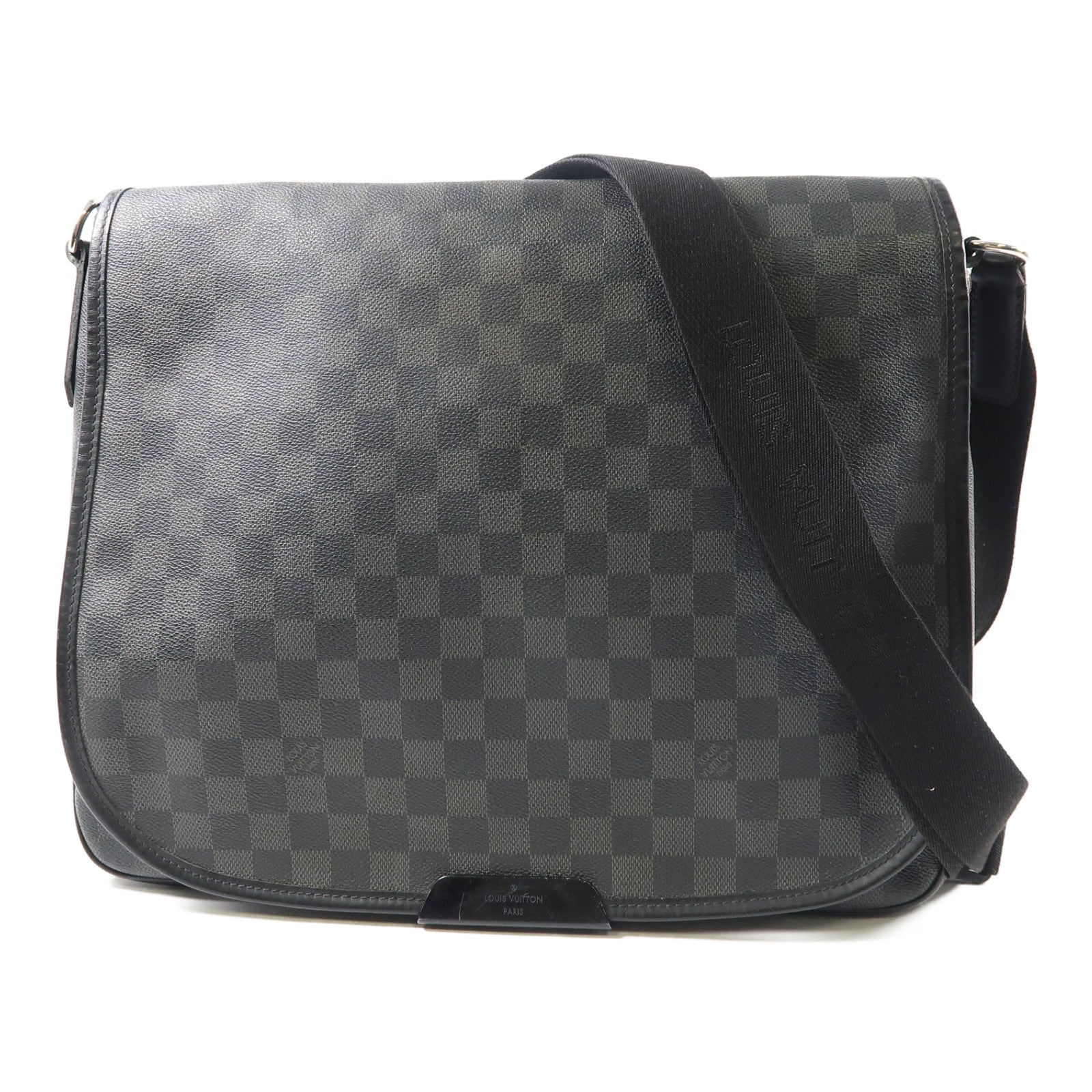 LOUIS VUITTON 【激減優惠】Damier Graphite Daniel MM銀扣肩背袋黑色/灰色