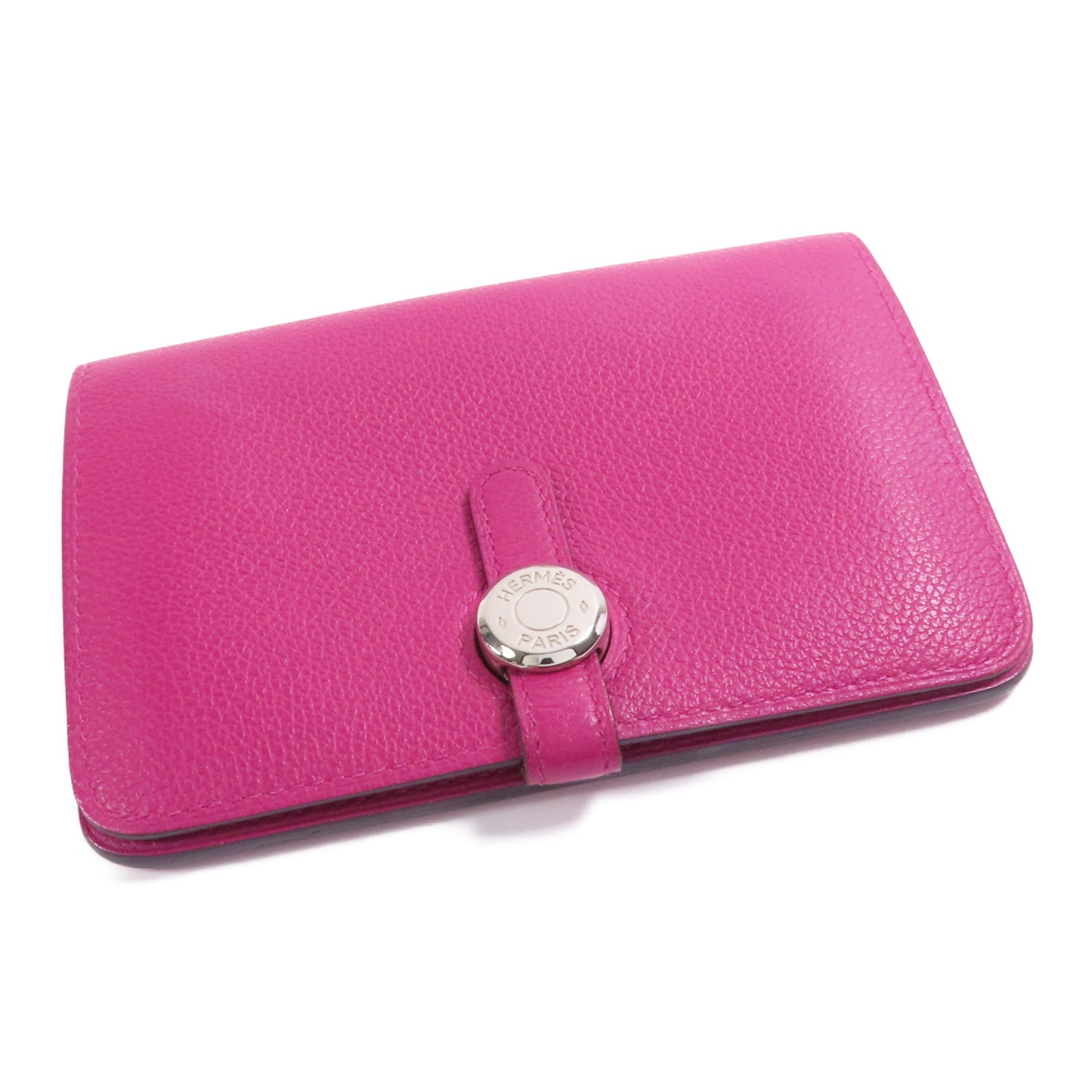 HERMES 【激減優惠】Togo皮革Dogon Compact Wallet銀扣錢包L3 Rose Purple