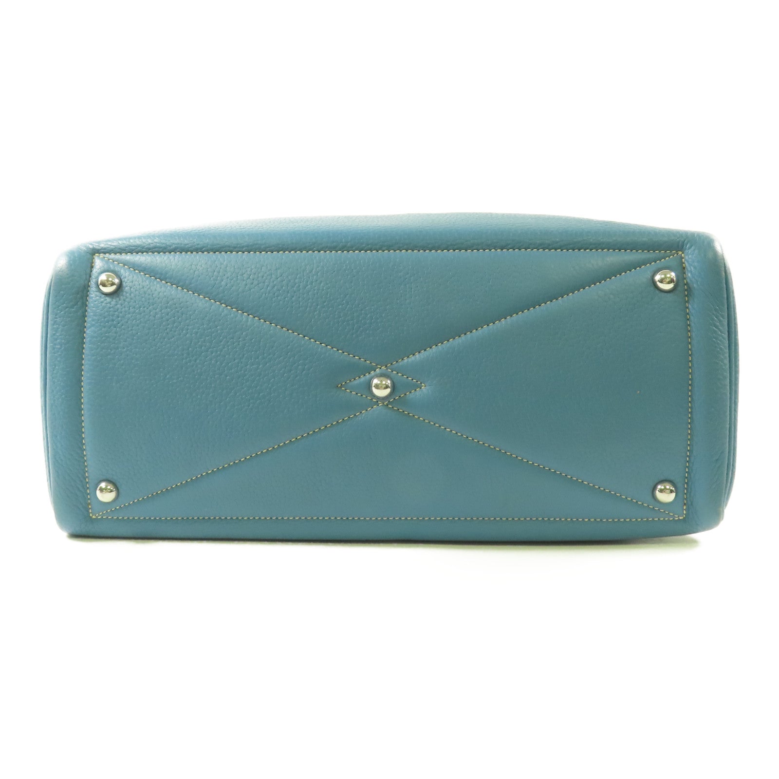 HERMES Clemence皮革Victoria銀扣肩背袋Bleu Jean