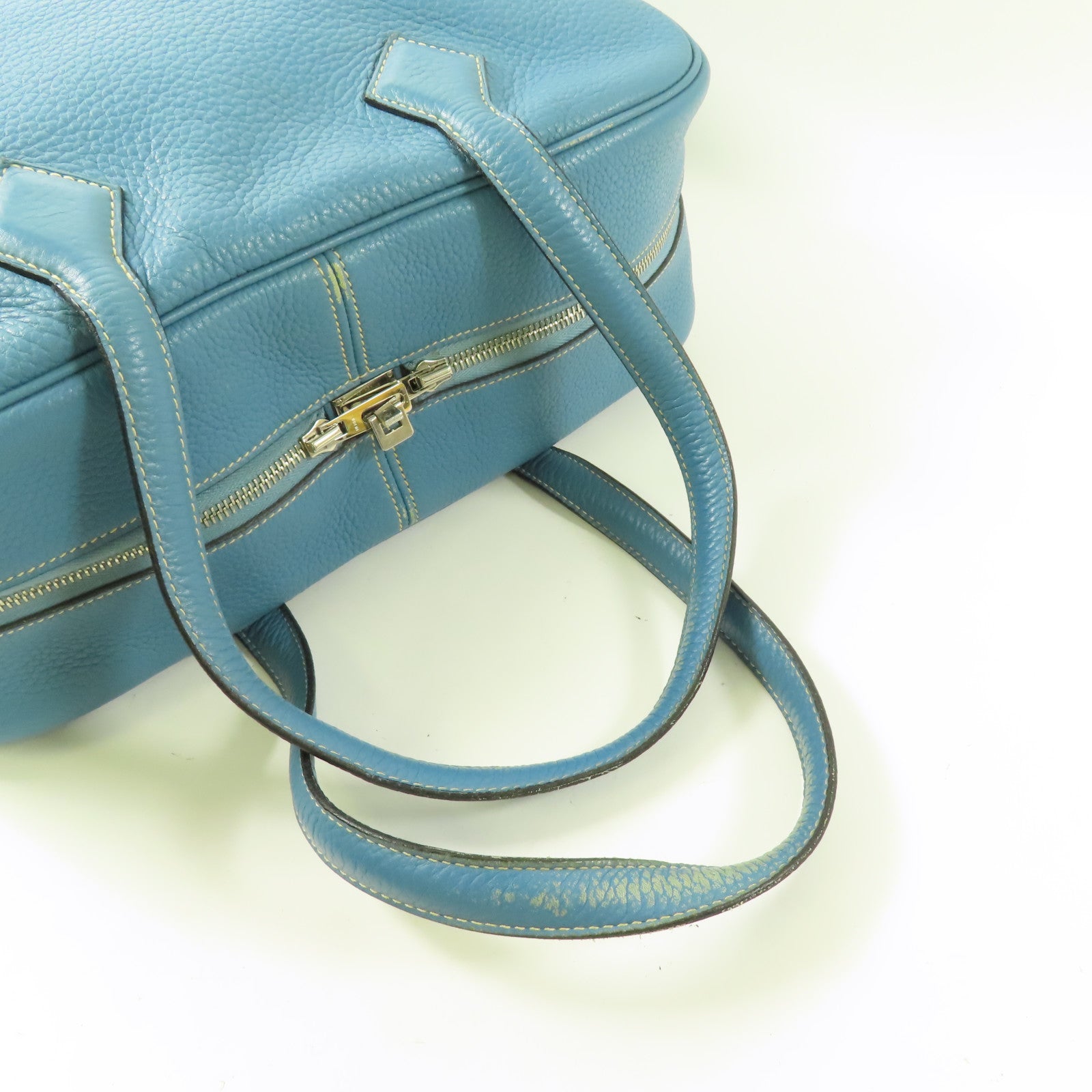 HERMES Clemence皮革Victoria銀扣肩背袋Bleu Jean
