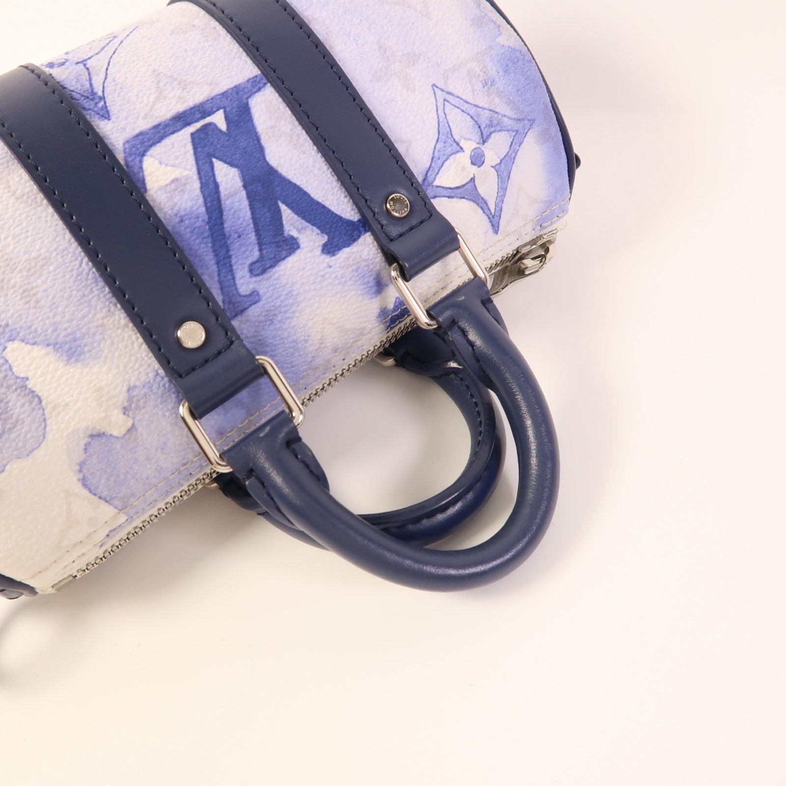 LOUIS VUITTON 【激減優惠】Watercolor Monogram Keepall XS銀扣手挽肩背兩用袋白色/藍色