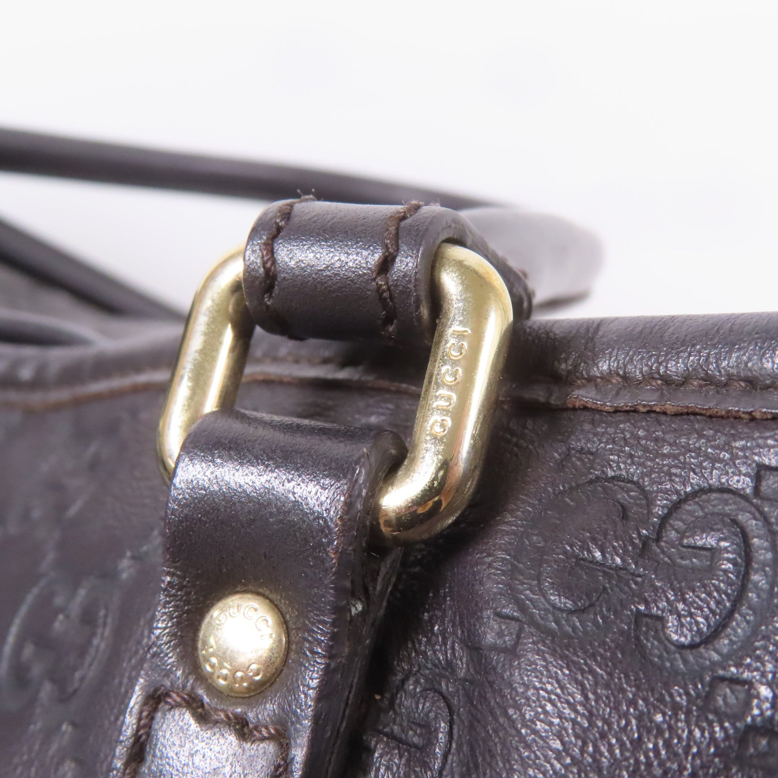 GUCCI GG GHW Tote Bag Leather Brown