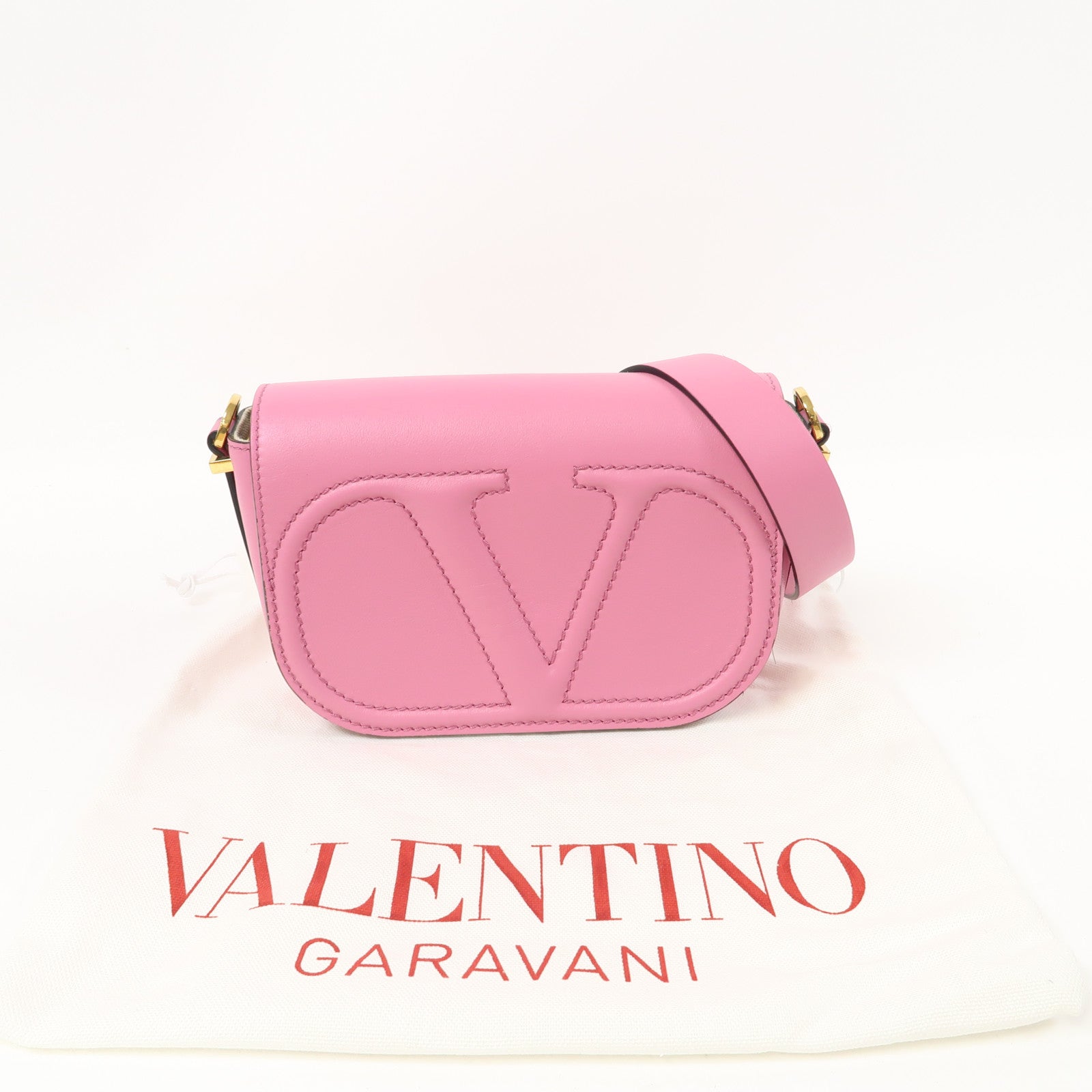 Valentino 牛皮皮革Shoulder Bag金扣肩背袋粉紅色