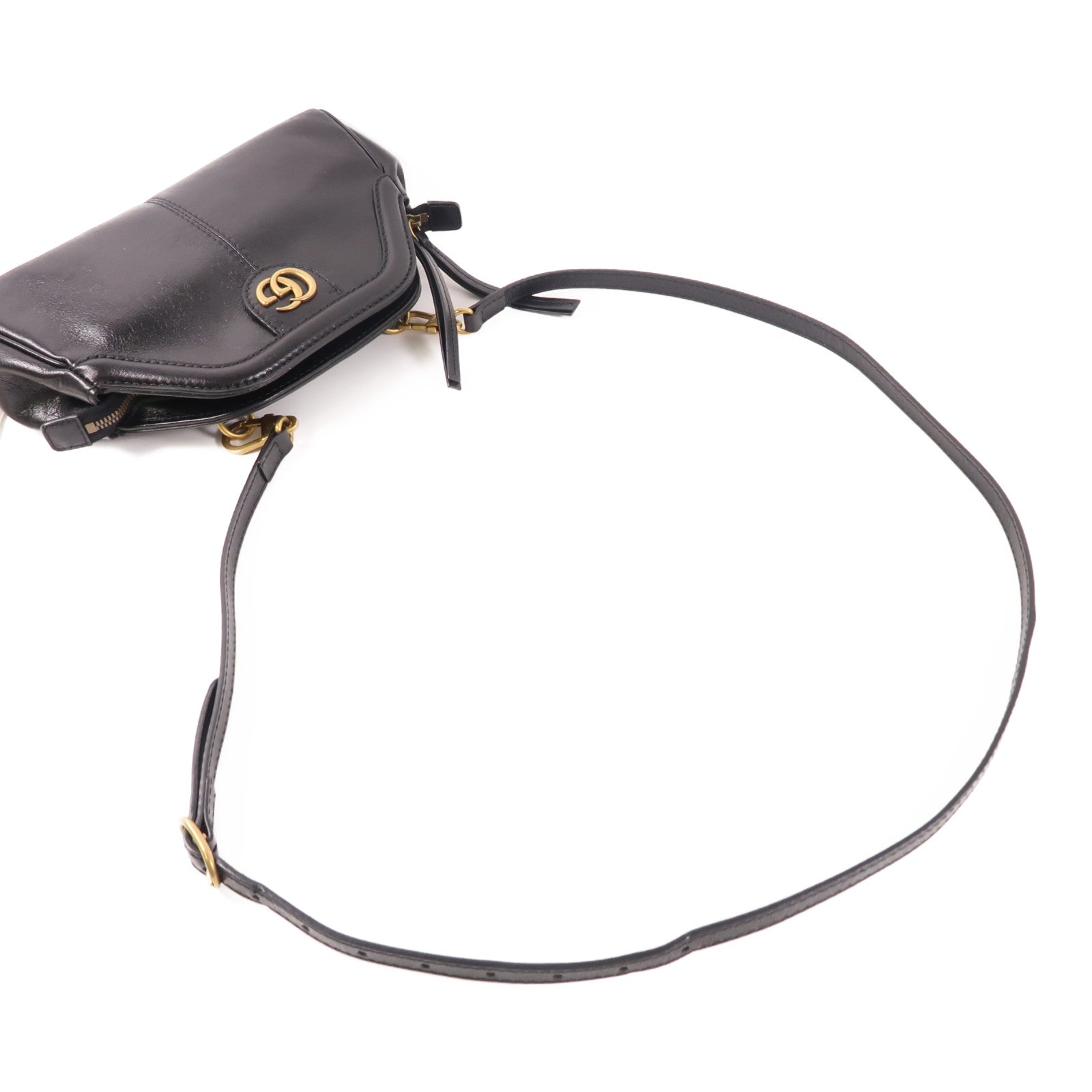 GUCCI GG GHW Shoulder Bag 524620 Calfskin Leather Black