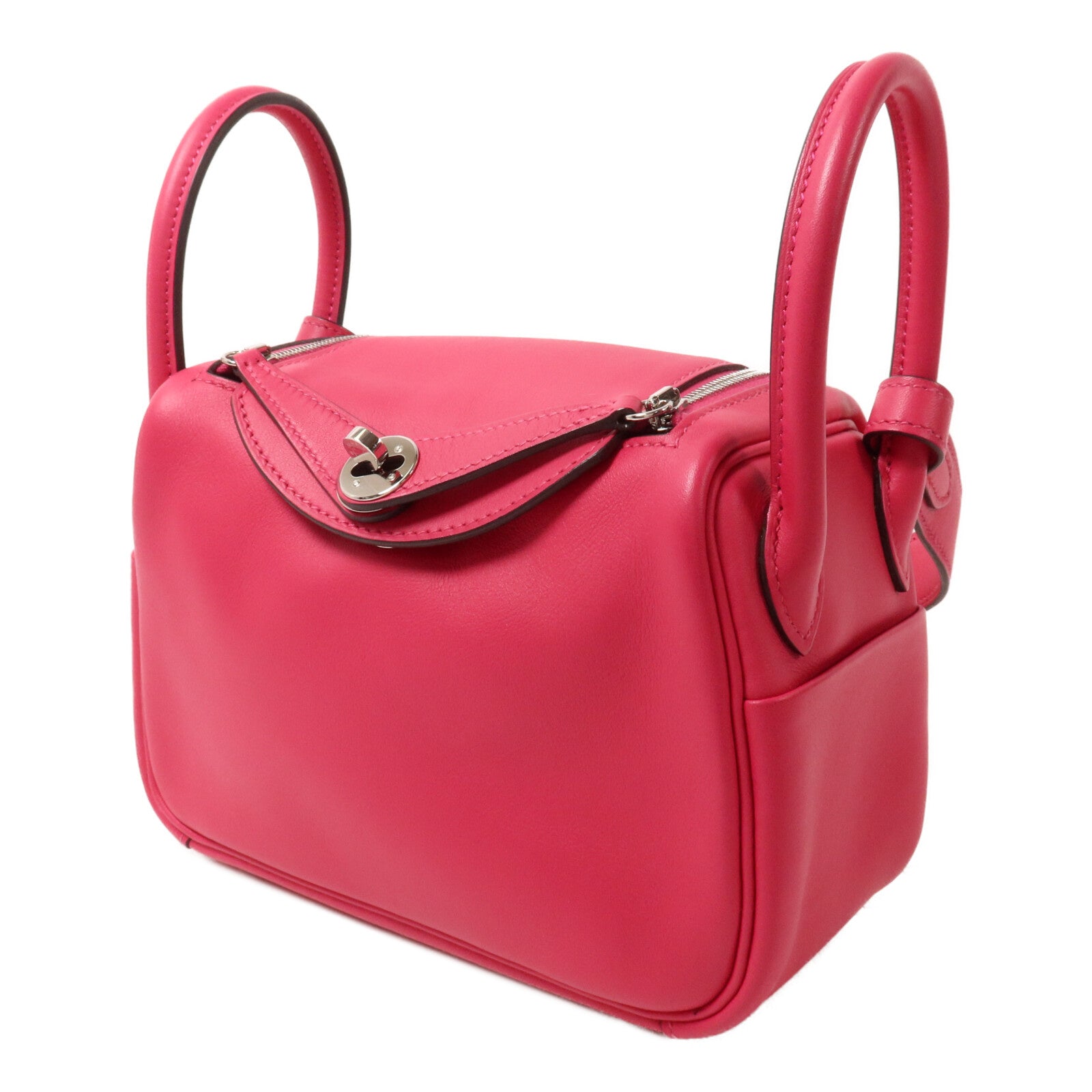 HERMES Swift皮革Mini Lindy手挽肩背兩用袋Rose Mexico/Rouge Piment