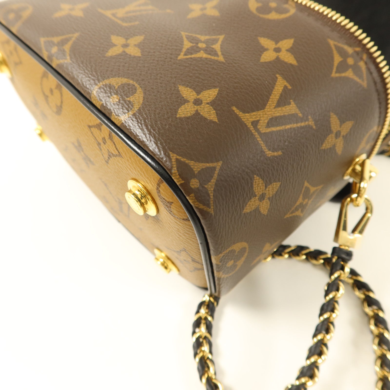 LOUIS VUITTON Monogram Reverse Vanity PM金扣手挽肩背兩用袋棕色