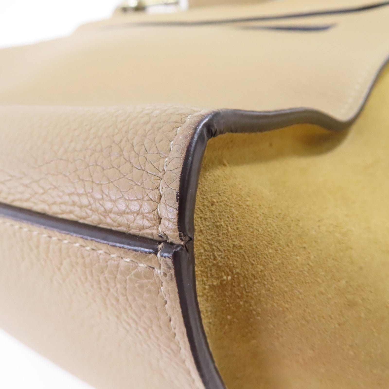 CELINE 牛皮皮革Trapeze 2Way Shoulder Bag金扣手挽肩背兩用袋杏色