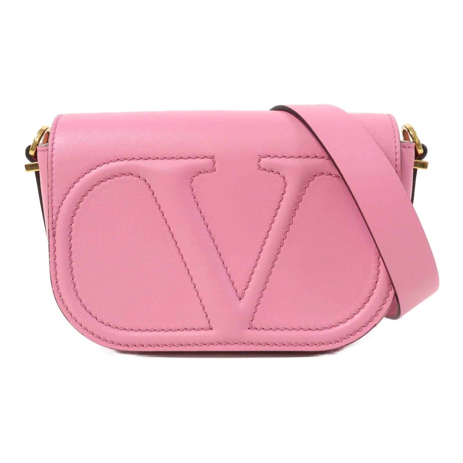 Valentino 牛皮皮革Shoulder Bag金扣肩背袋粉紅色