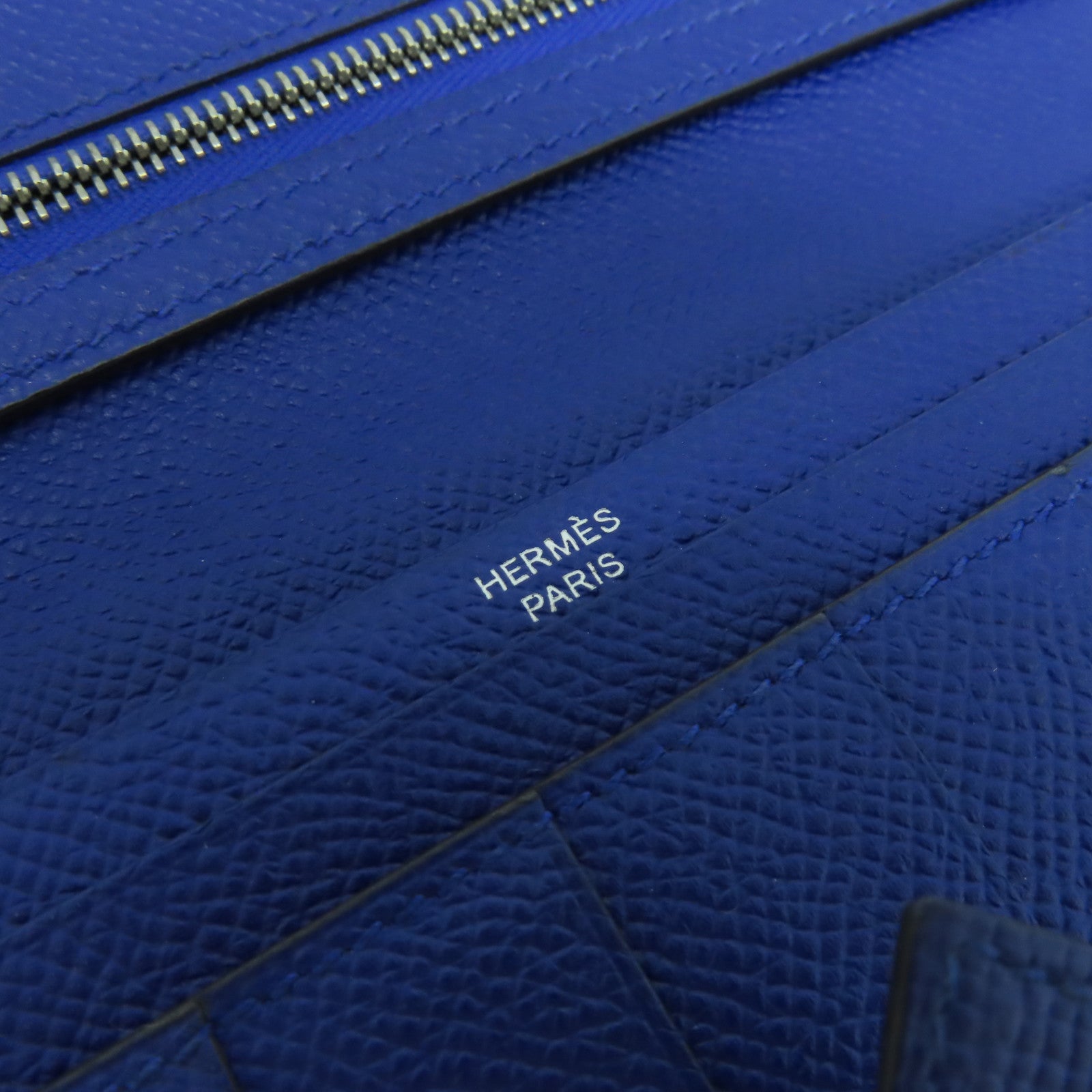 HERMES 【激減優惠】Epsom皮革Bearn Long Wallet銀扣長錢包Bleu Electrique電光藍色