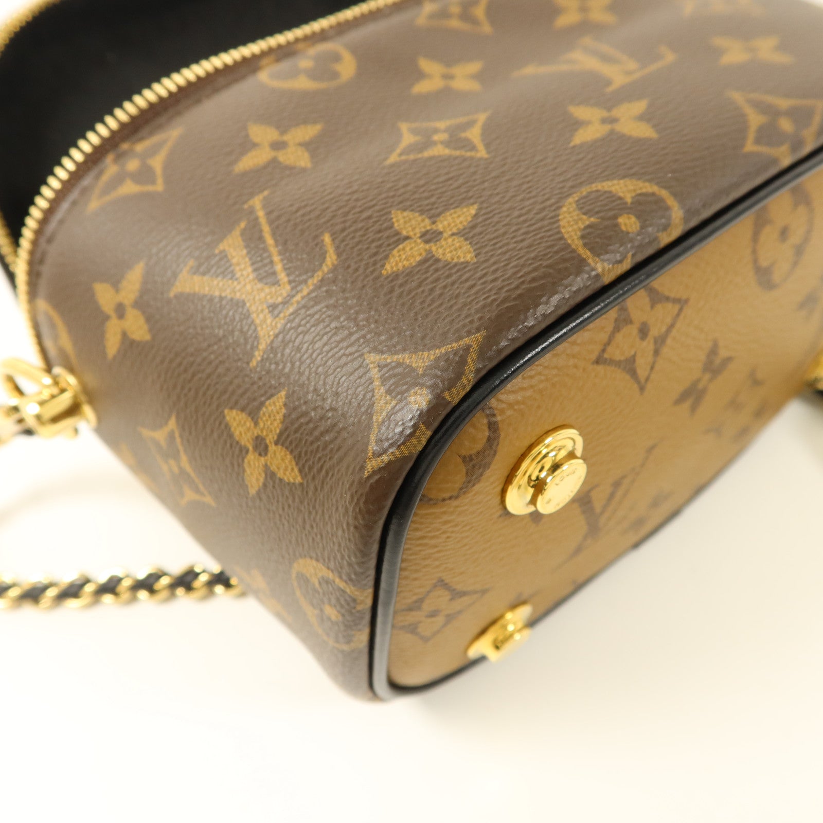 LOUIS VUITTON Monogram Reverse Vanity PM金扣手挽肩背兩用袋棕色