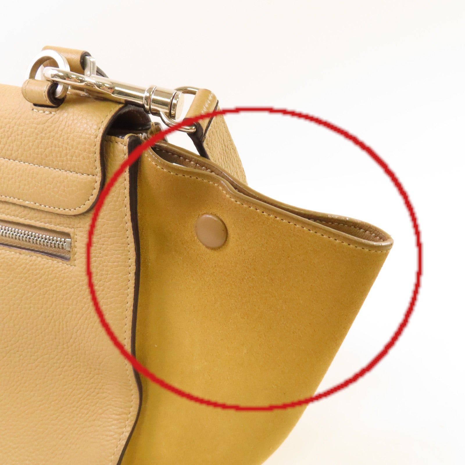 CELINE 牛皮皮革Trapeze 2Way Shoulder Bag金扣手挽肩背兩用袋杏色