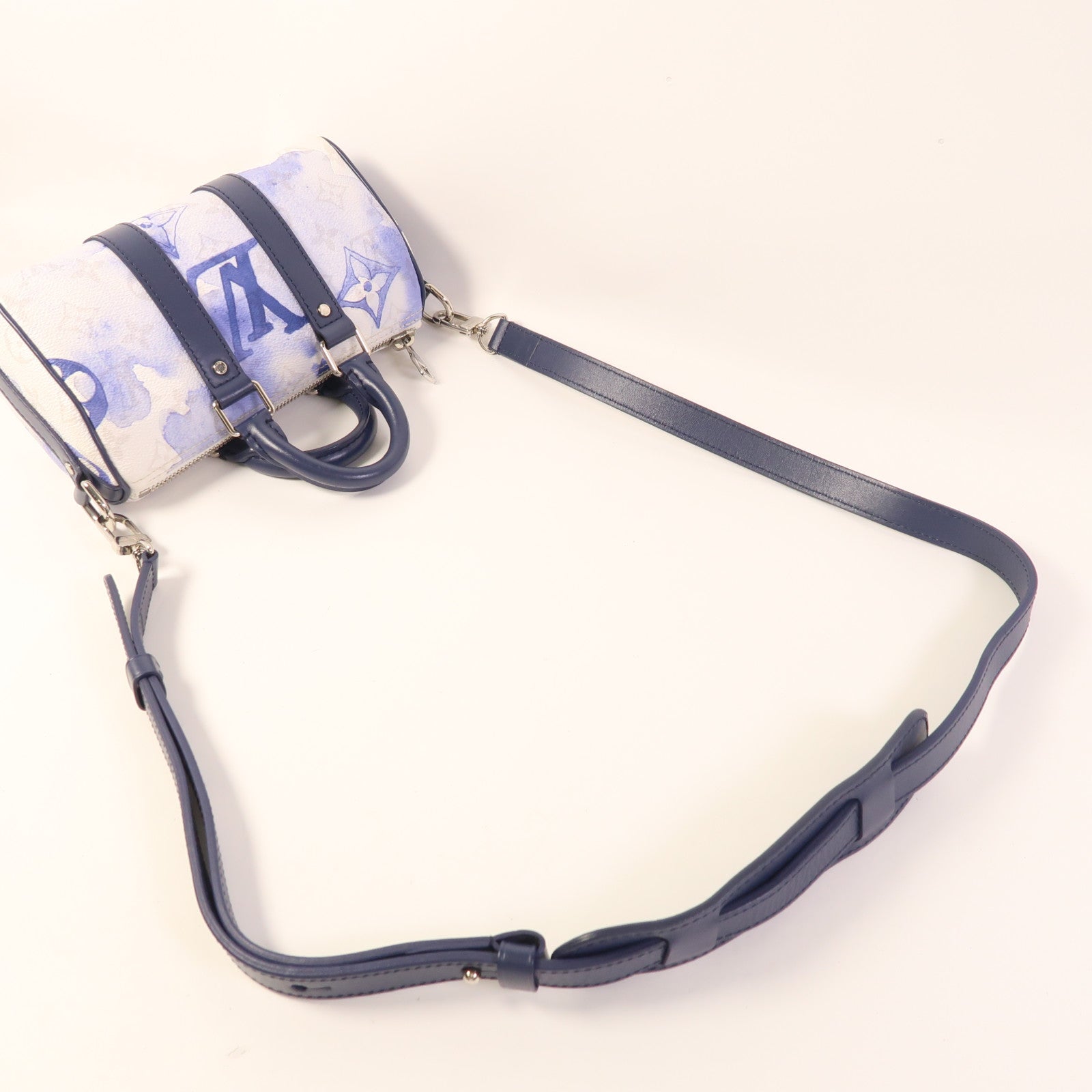 LOUIS VUITTON 【激減優惠】Watercolor Monogram Keepall XS銀扣手挽肩背兩用袋白色/藍色