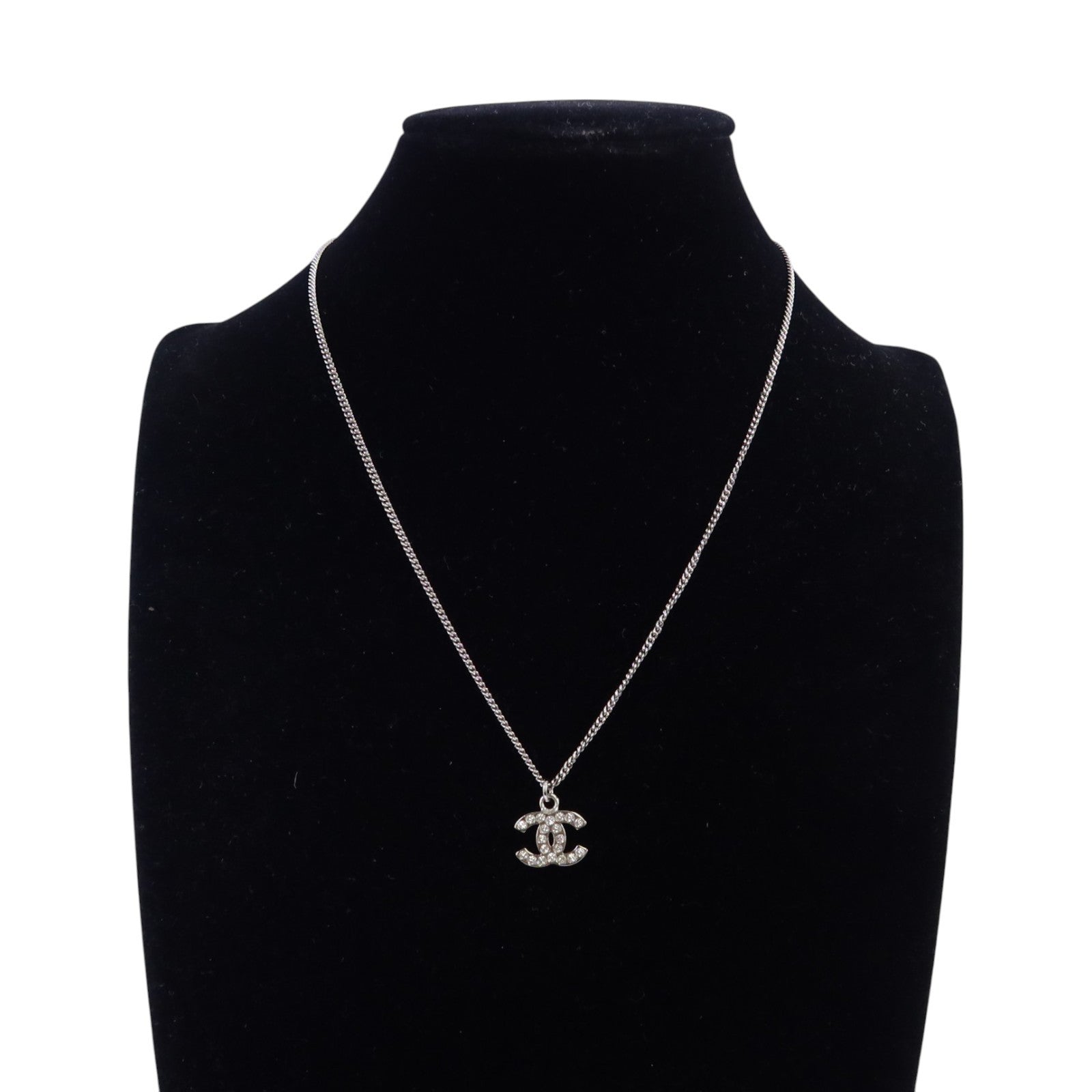 CHANEL 金屬/水鑽CC Necklace銀扣項鏈