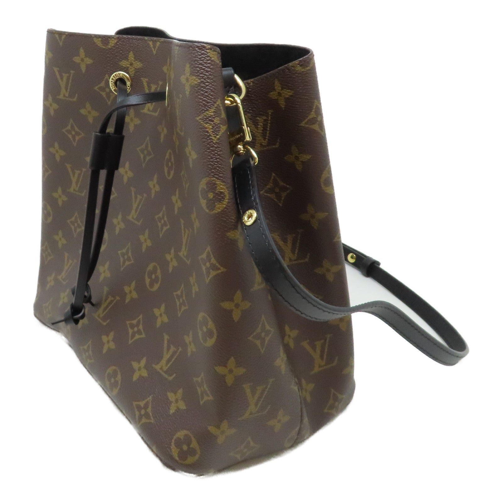 LOUIS VUITTON Monogram Neo Noe MM金扣肩背袋啡色/黑色