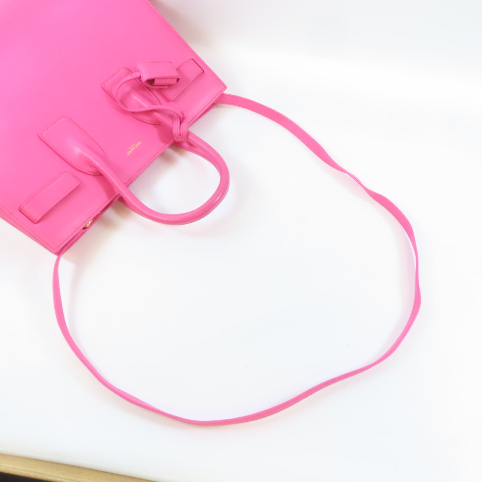 SAINT LAURENT 牛皮皮革Sac de Jour金扣手挽肩背兩用袋粉紅色