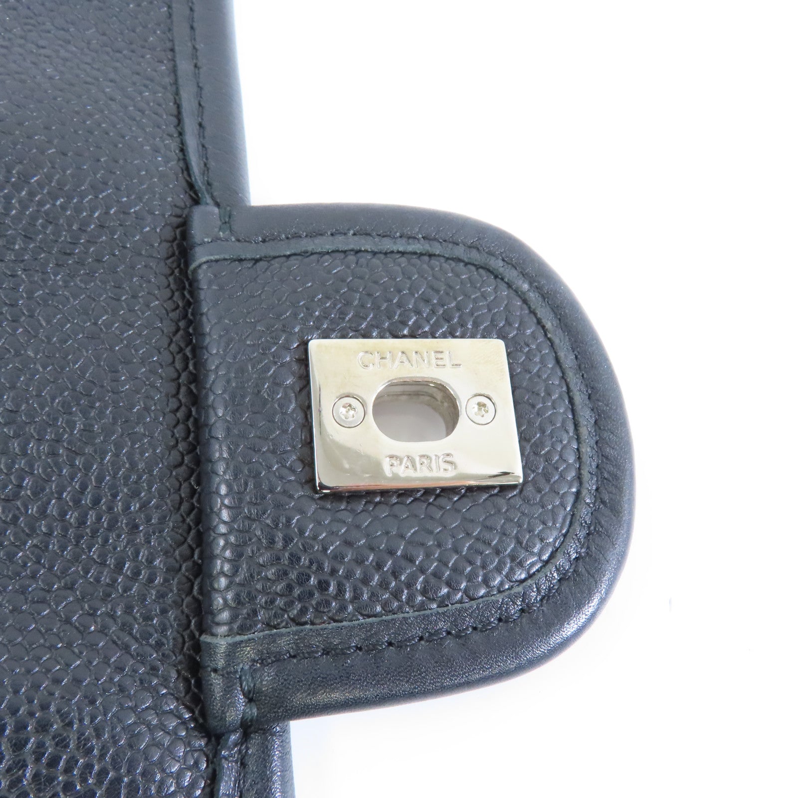 CHANEL 菱格Caviar皮革Chain Shoulder銀扣鏈帶肩背袋黑色
