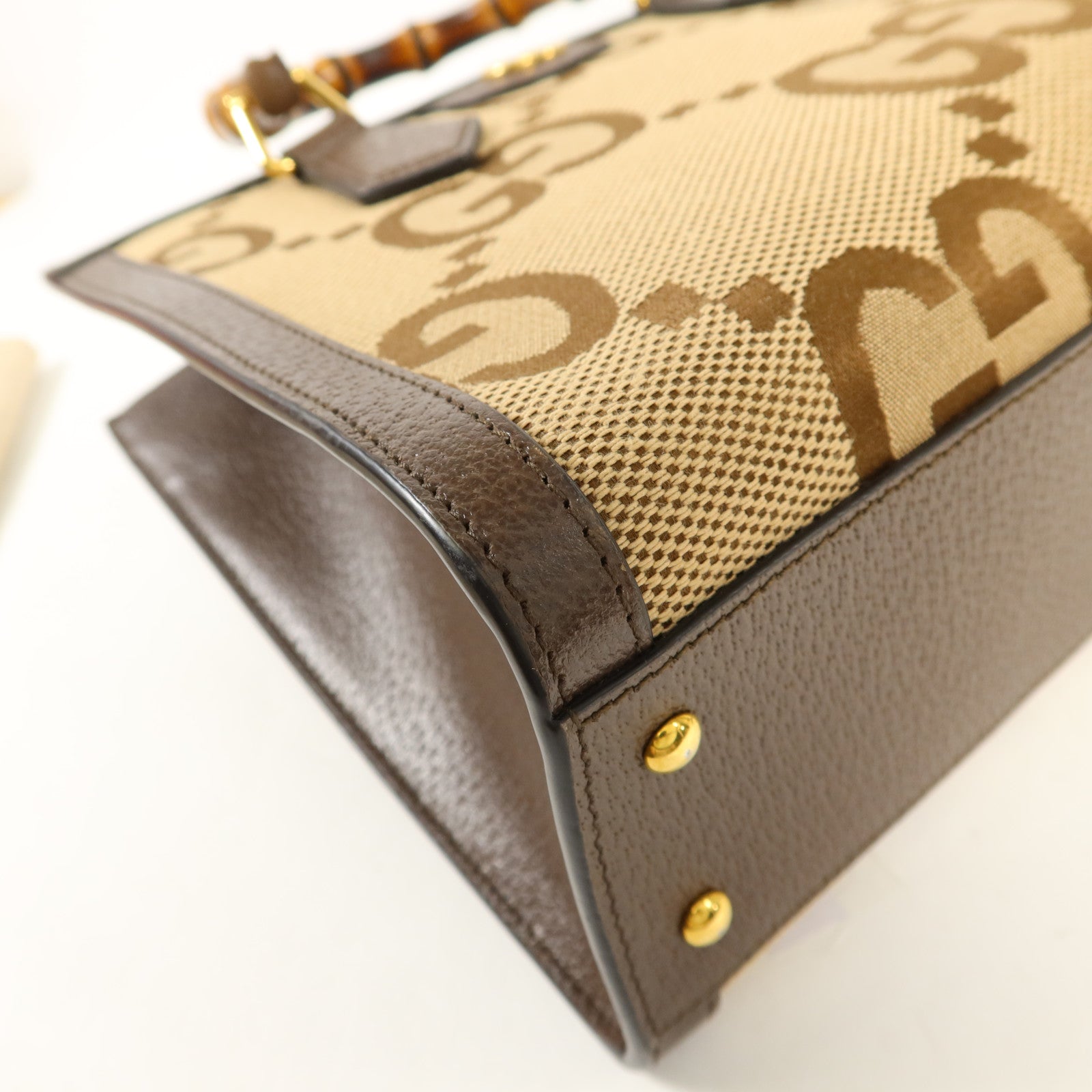GUCCI 帆布Diana Bamboo Tote Bag金扣手挽肩背兩用袋