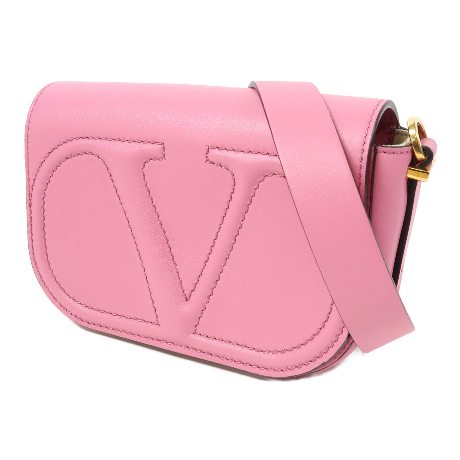 Valentino 牛皮皮革Shoulder Bag金扣肩背袋粉紅色