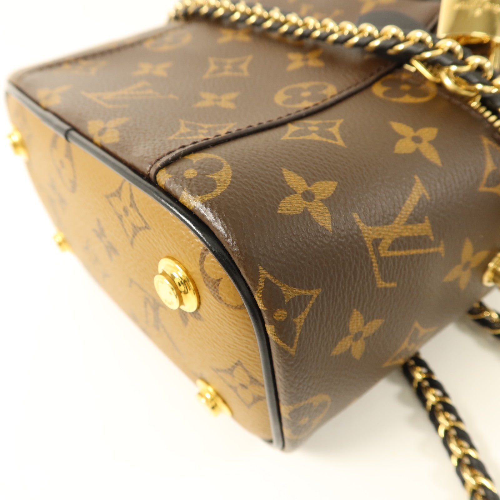 LOUIS VUITTON Monogram Reverse Vanity PM金扣手挽肩背兩用袋棕色