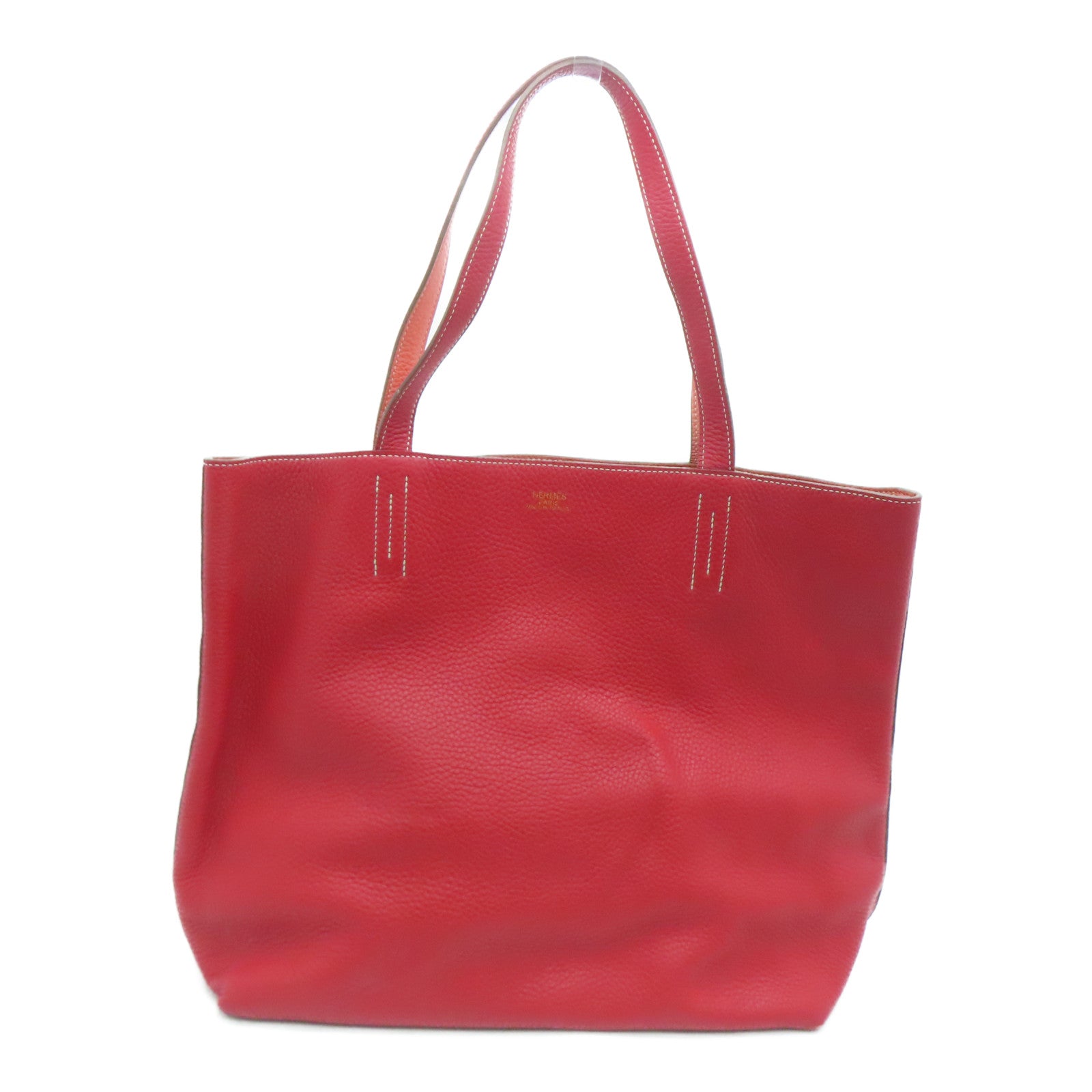 HERMES 【激減優惠精選】Clemence皮革Double Sens肩背袋Rouge Piment/Crevette紅色/淺橙色
